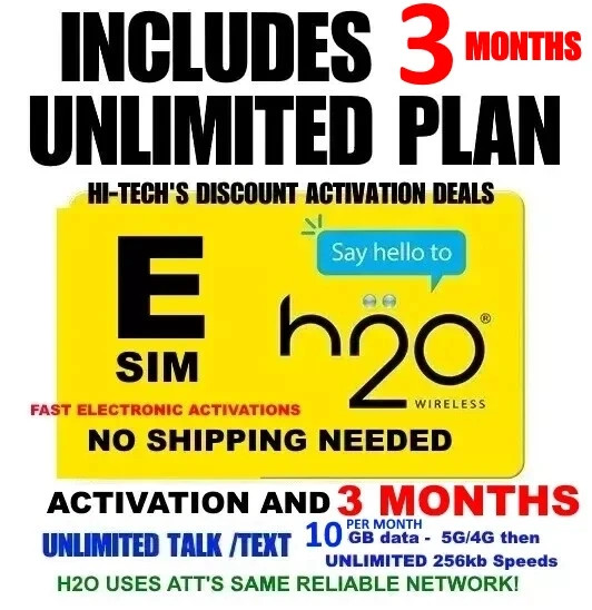 H2O ESIM ACT ✅ INCLUDES 3 MONTHS  H20 WIRELESS ✅ UNLIMITED ✅ 10GB - EVERY MONTH