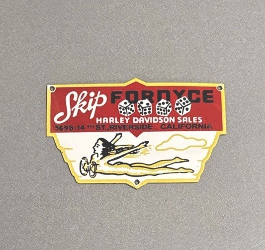 VINTAGE 12” SKIPPS HARLEY DAVIDSON PORCELAIN SIGN CAR GAS OIL TRUCK MOTORCYCLE
