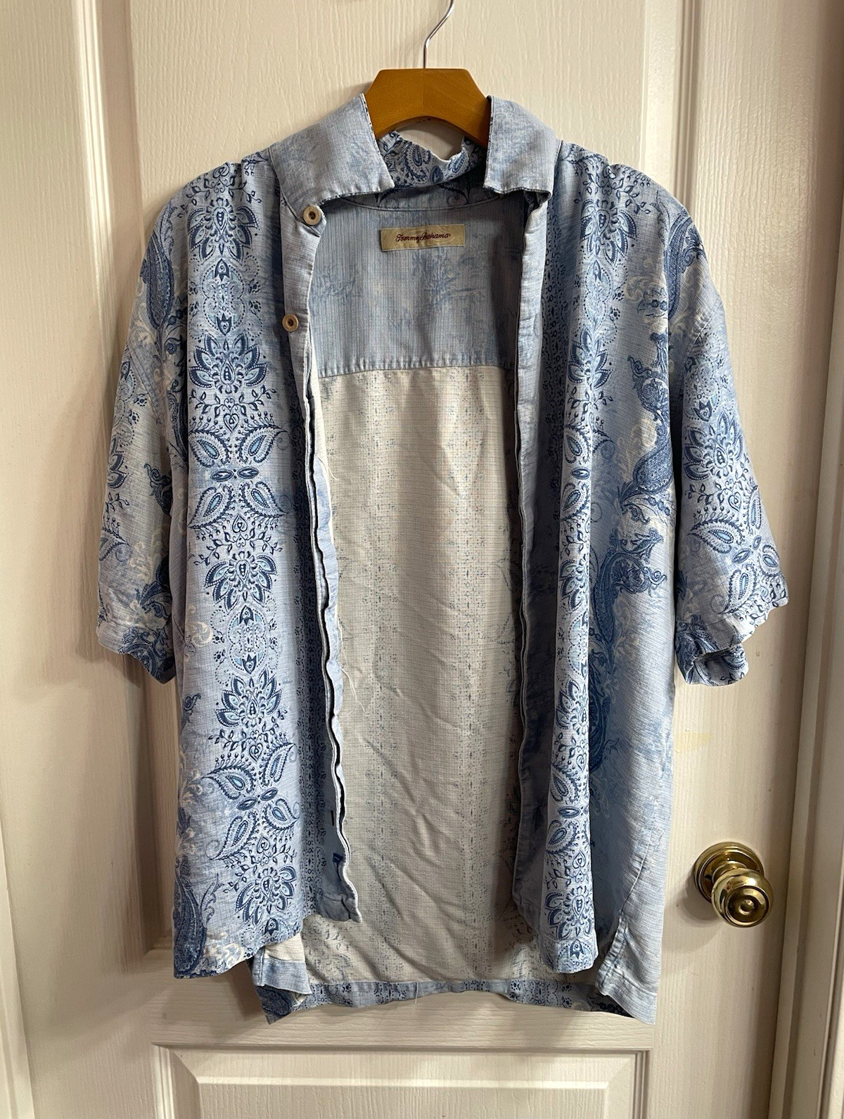 Tommy Bahama Men\'s Blue Paisley Short Sleeve Button-Front Shirt Silk Resort