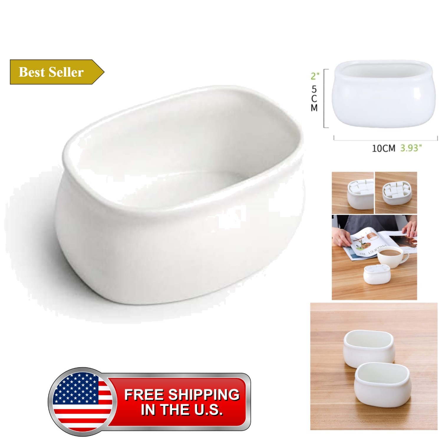 2 Pack Porcelain Sugar Packet Holder, Pure White Ceramic Sugar Bowl Salt Shak...