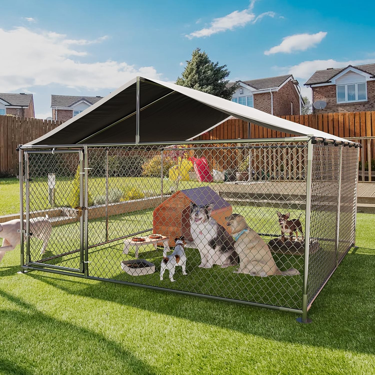 Large Dog Kennel Outdoor with Roof Heavy Duty Dog Enclosure Outside Pet Fence