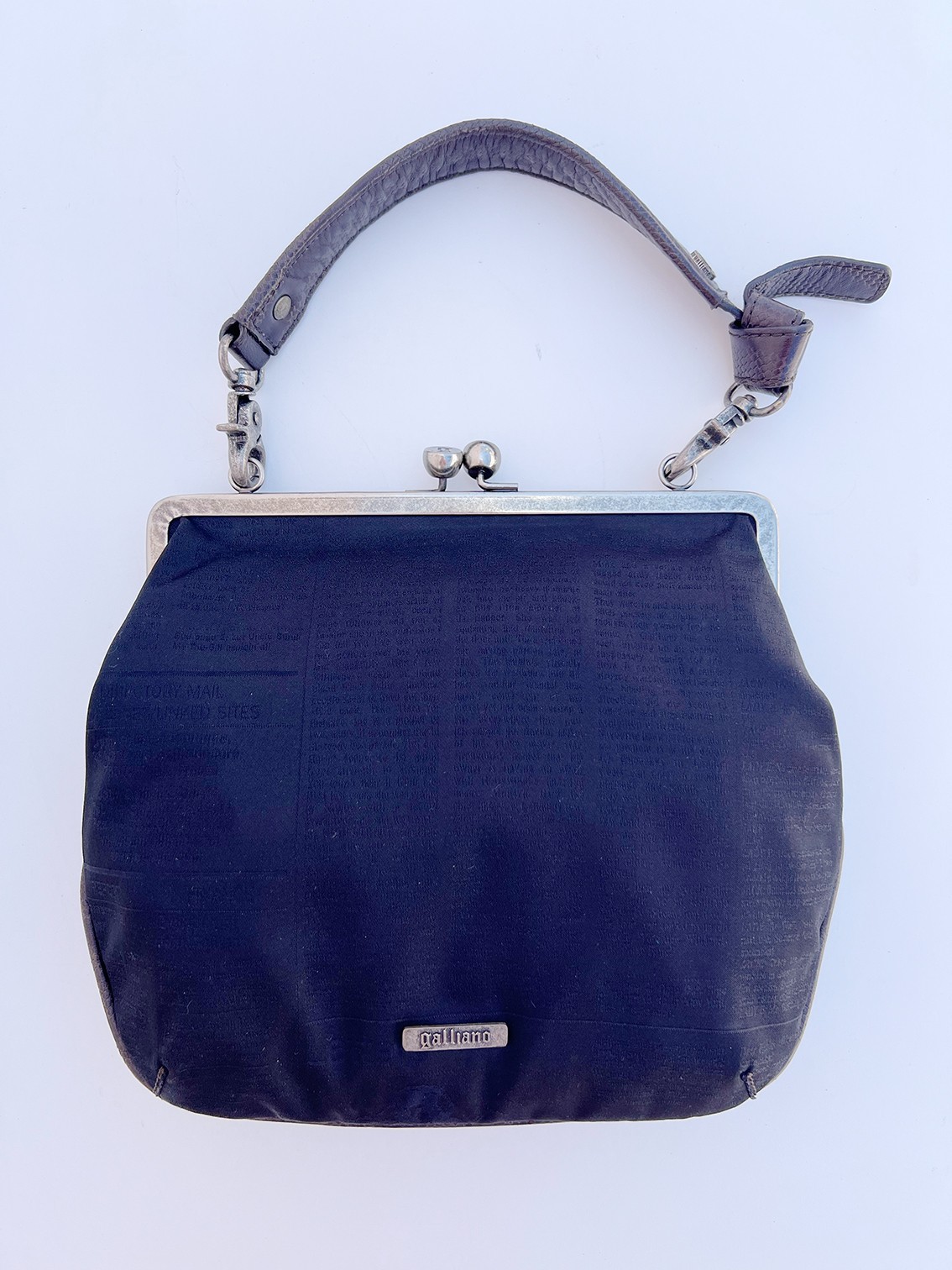 Authentic John Galliano Y2K Black Gazette Print Kiss Lock Frame Bag Miss Chicey