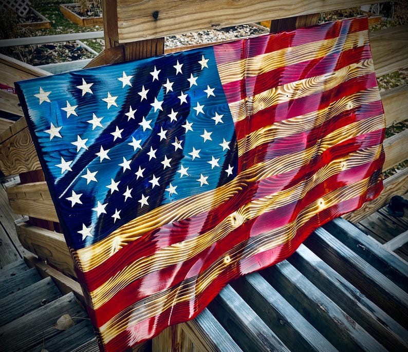Rustic | American Handmade | Waving Wood American Flag Patriotic Wall Decor Gift
