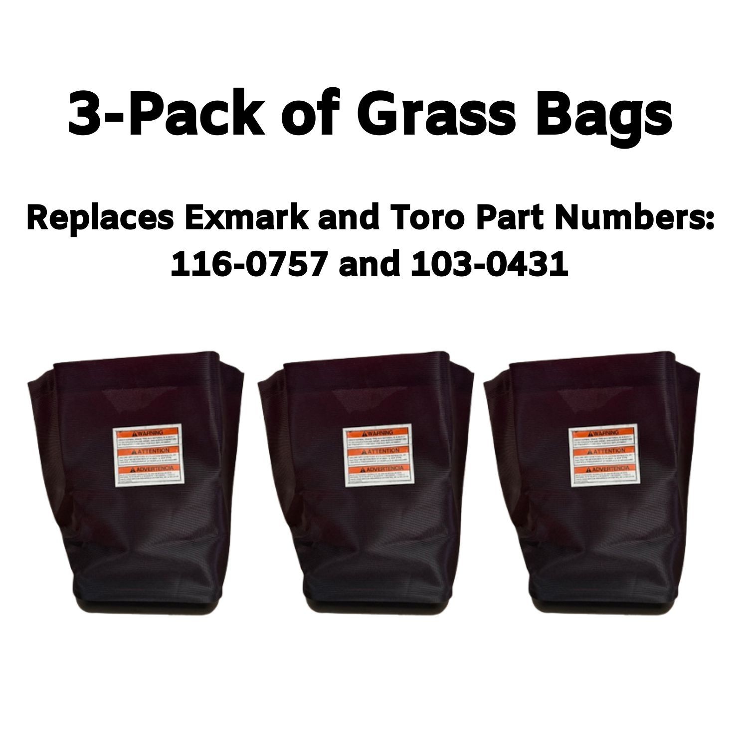 (3PK) Exmark  and Toro Grass Bag Assembly For Vac Baggers PN 116-0757 , 103-0431