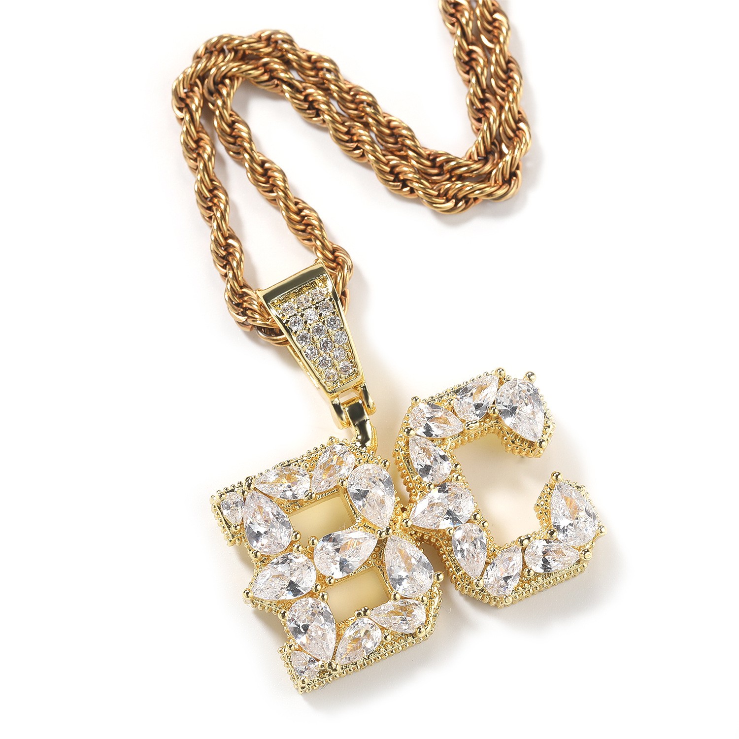 Hip Hop Custom Charm Solid A-Z Letter Pendant Necklace 5A Big Zircon Rap Jewelry