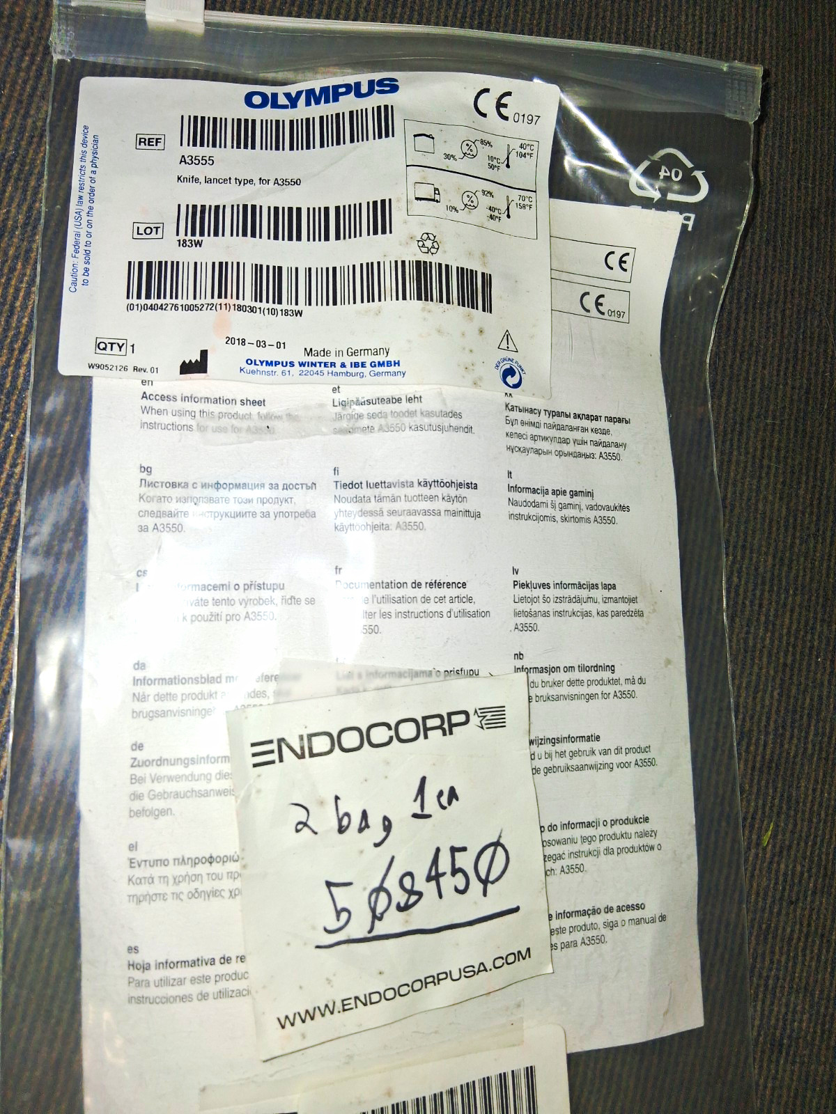 Olympus EndoTherapy ENDOCORP A3555 Knife, Lancet Type Endoscope Accessory Olympus EndoTherapy ENDOCORP A3555 Knife, Lancet Type Endoscope Accessory