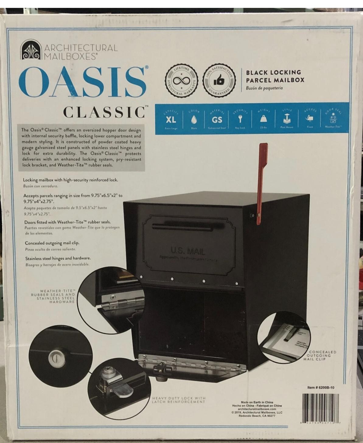 Oasis Black Locking Mailbox