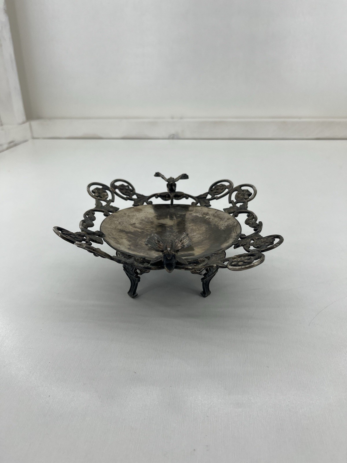 Antique Wm Rogers Victorian Silverplate Footed Dish Bowl Butterfly Hartford CT