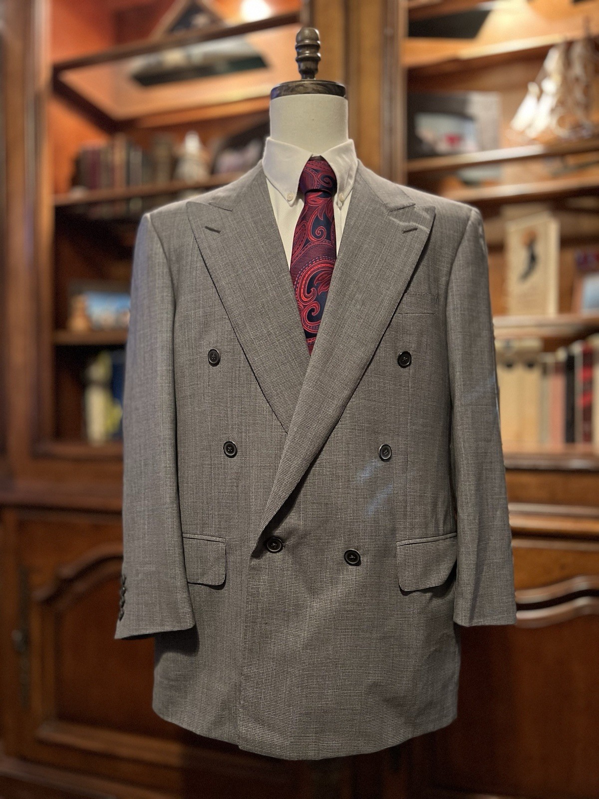 VTG Ermenegildo Zegna Houndstooth Men\'s Gray Wool Double breasted Suit 41R 34/33