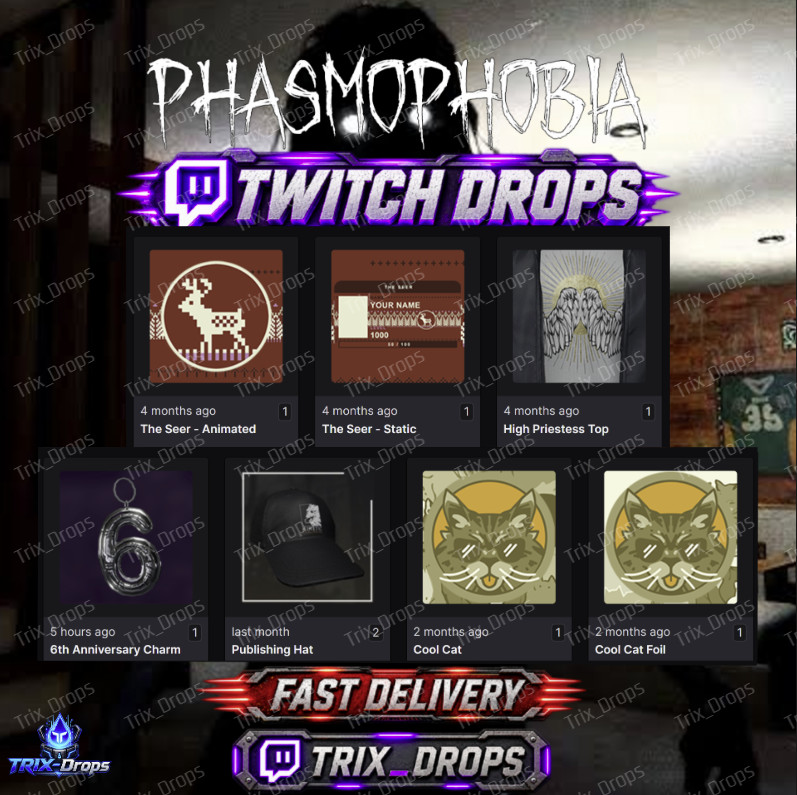 Phasmophobia Twitch Drops — The Seer + Publishing Hat + More 7/7 items Phasmophobia Twitch Drops — The Seer + Publishing Hat + More 7/7 items