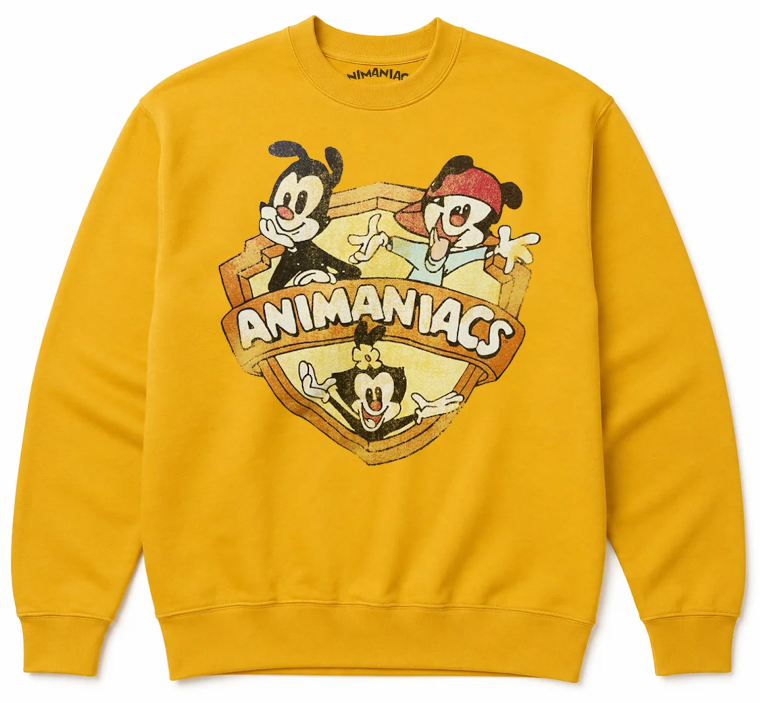 Animaniacs Vintage Logo Gold Crewneck Sweatshirt Retro 90s Cartoon Graphic NEW