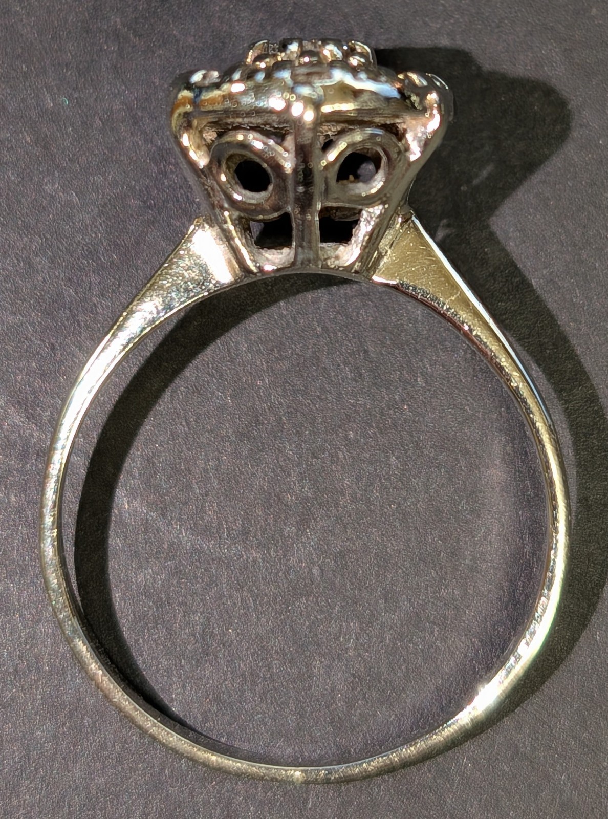 Vintage 1930’S to 1950’S 14K White Gold Round Natural Cut Diamond Cluster Ring