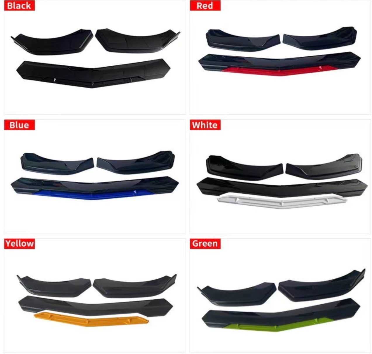Front Bumper Lip Splitter Universal Racing Protector Adjustable Multi Color 4pc Front Bumper Lip Splitter Universal Racing Protector Adjustable Multi Color 4pc