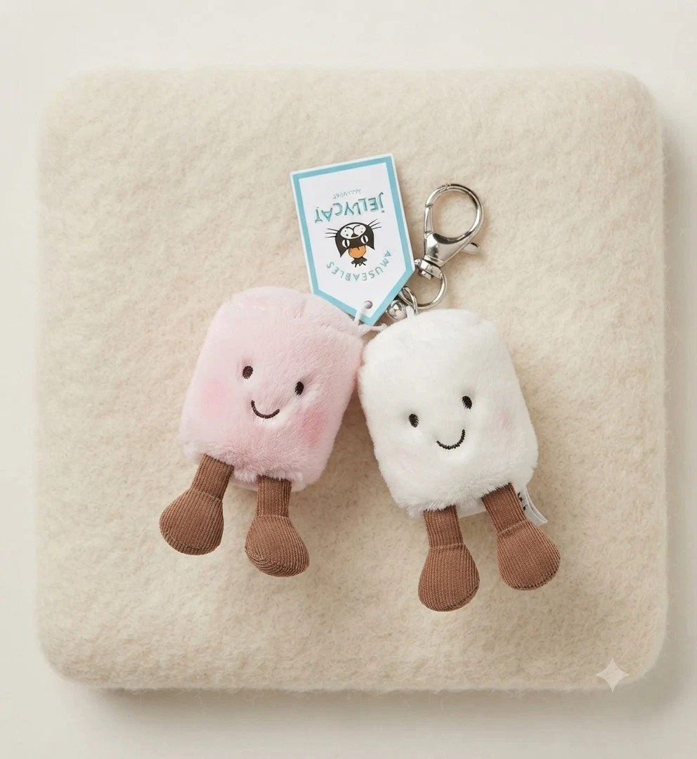Jellycat Amuseables Pair of Marshmallows Bag Charm Keychain Plush Pink White NWT