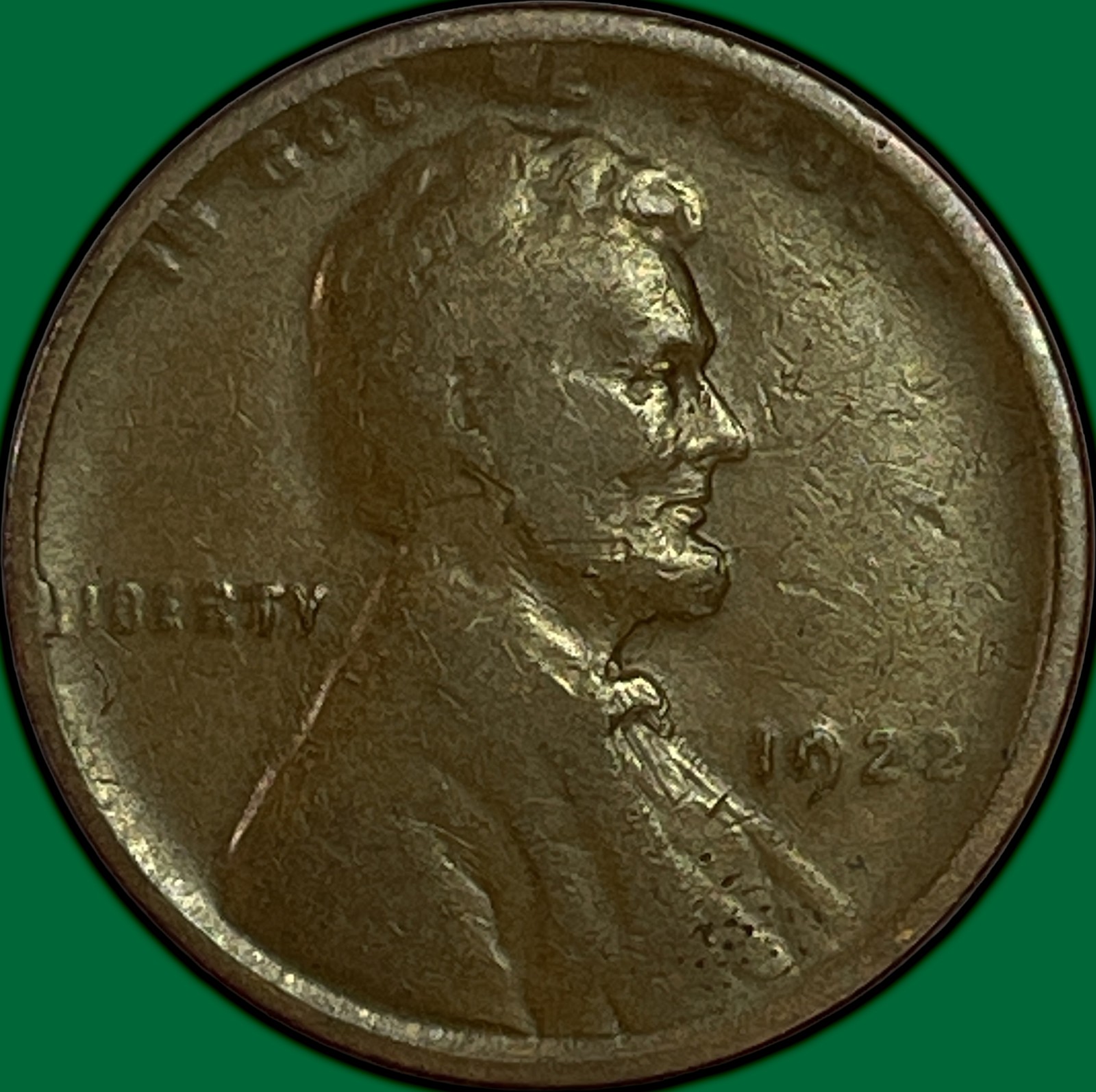 1922 No D Weak Reverse Lincoln Wheat Cent Fine F Coin #47896