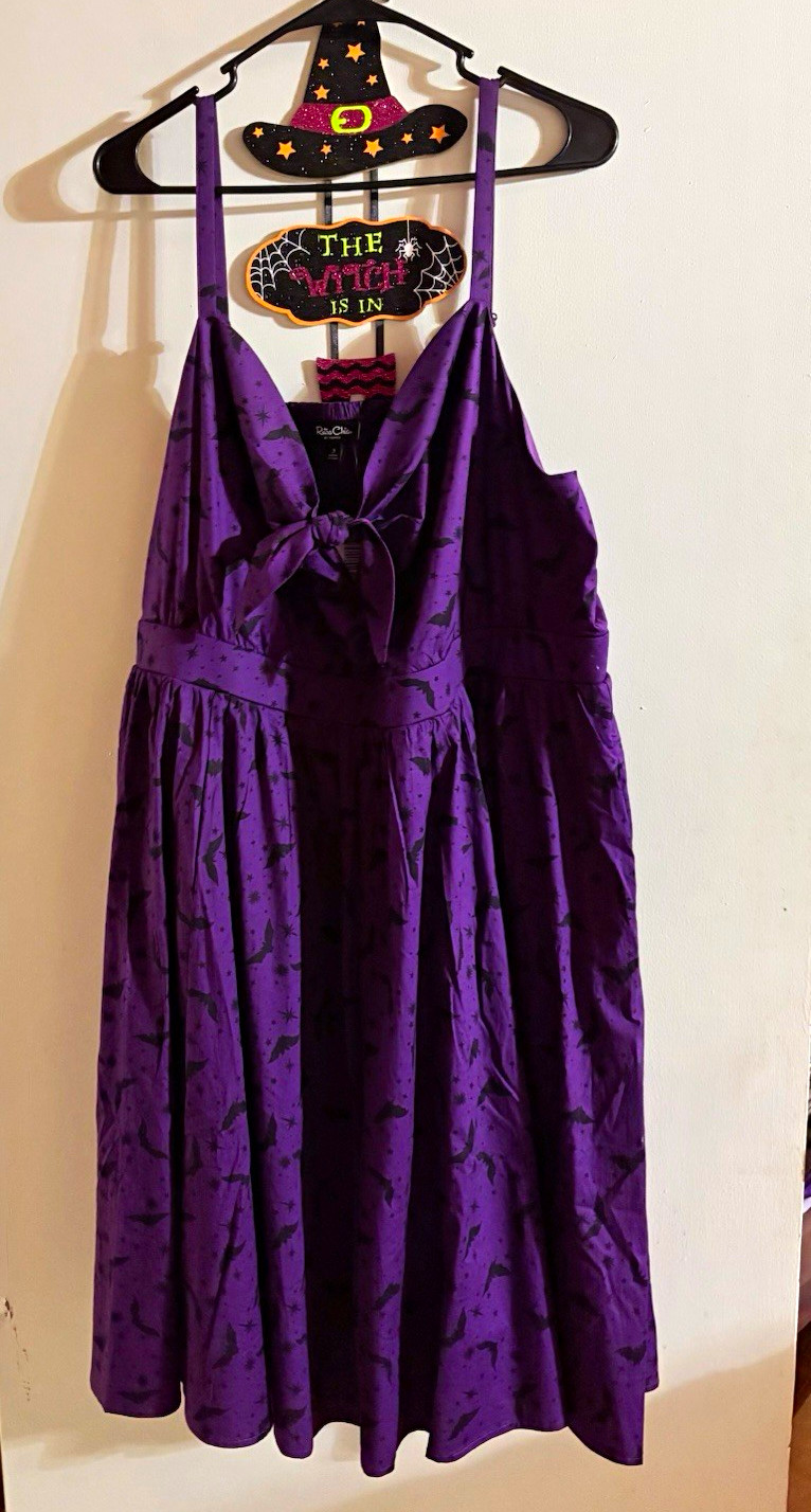 Torrid Retro Chic Tie-Front Skater Mini Dress Moon Bats Purple 3