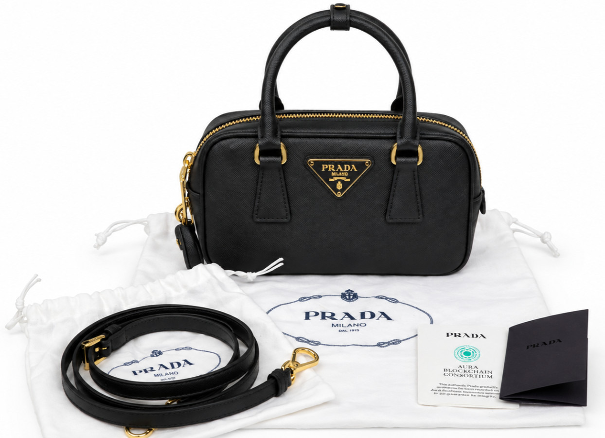 Prada Saffiano Leather Mini Top Handle Shoulder Bag Black NWT  100% Authentic