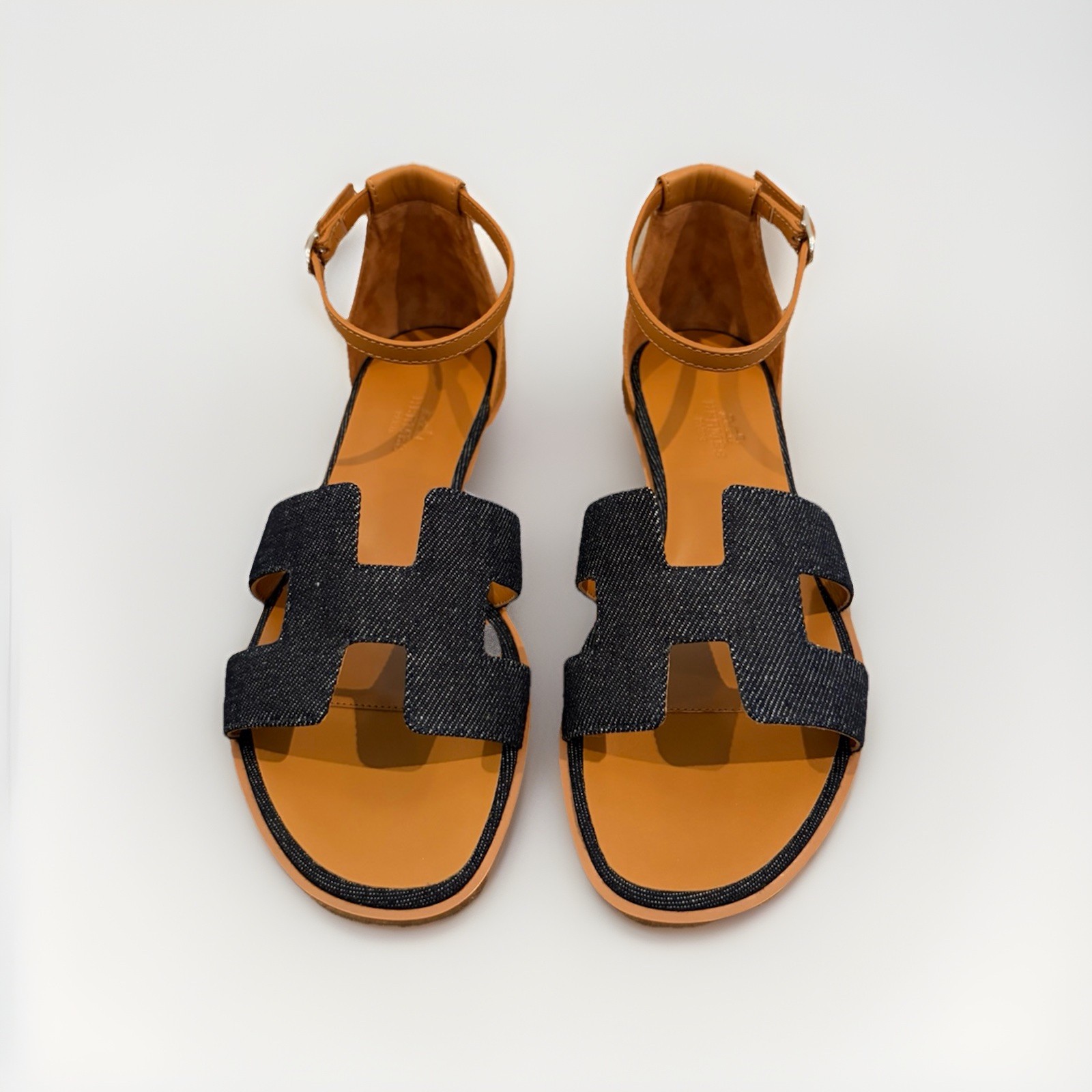 NEW Hermes Santorini Sandals Denim Bleu Brut EU 37