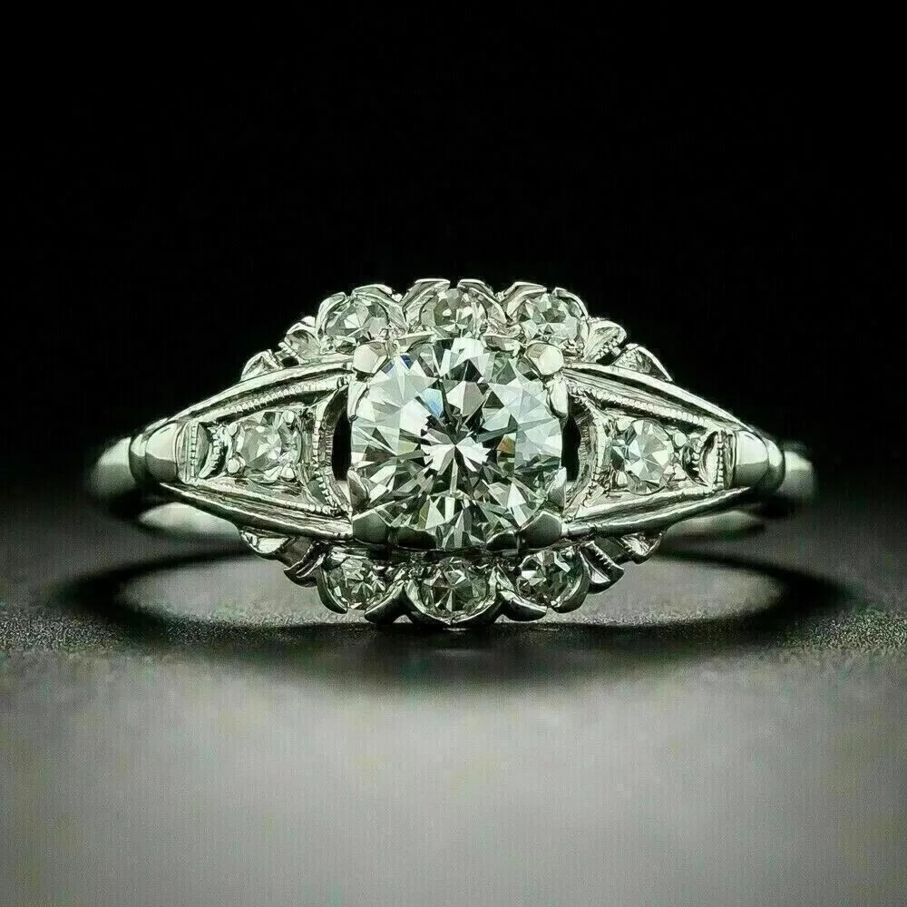 2.4Ct Art Deco Style Round Lab Created Diamond Engagement 14K White Gold FN Ring