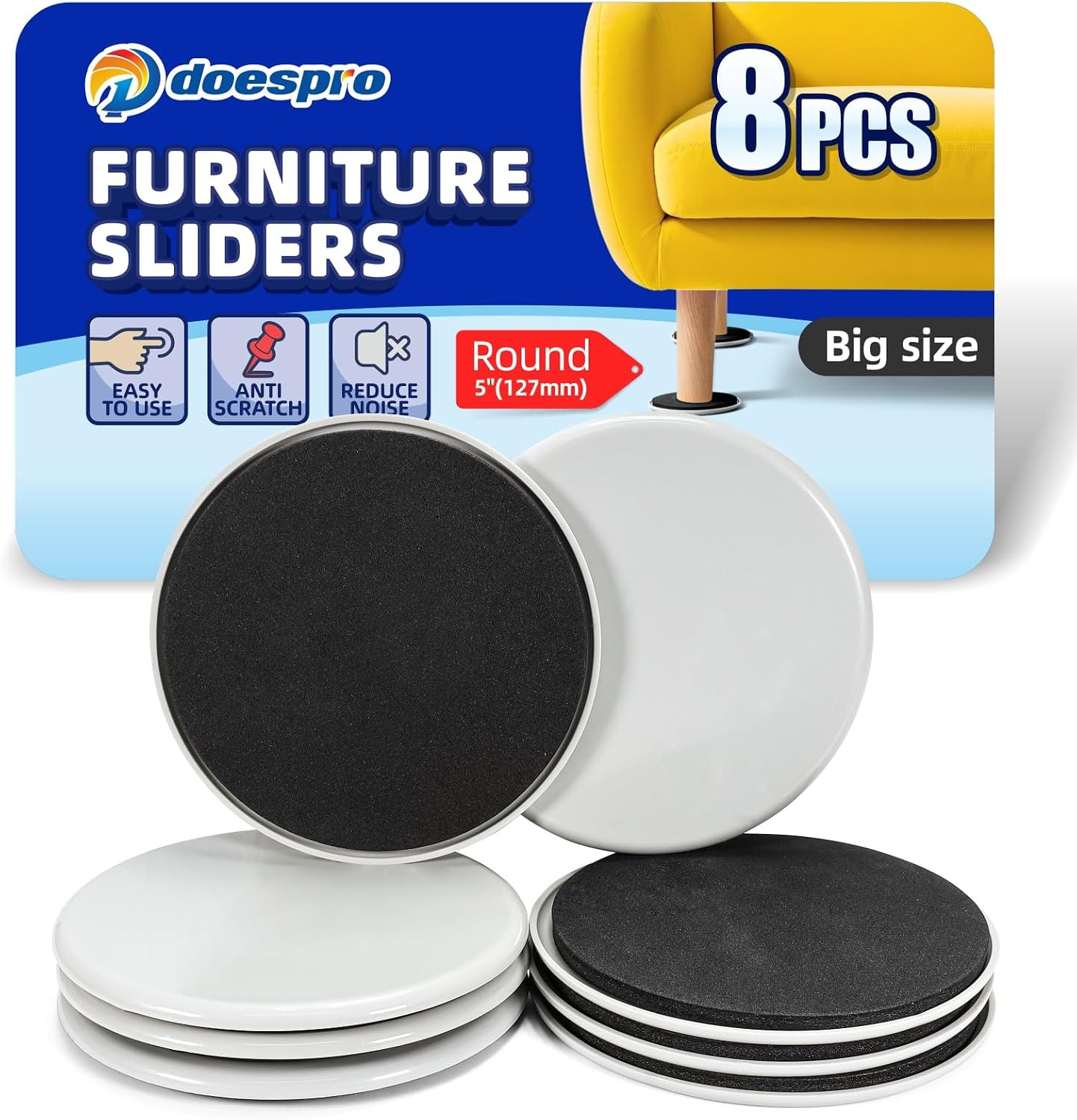 8 Pcs Large Furniture Sliders for Hardwood Floors & Carpet-5\