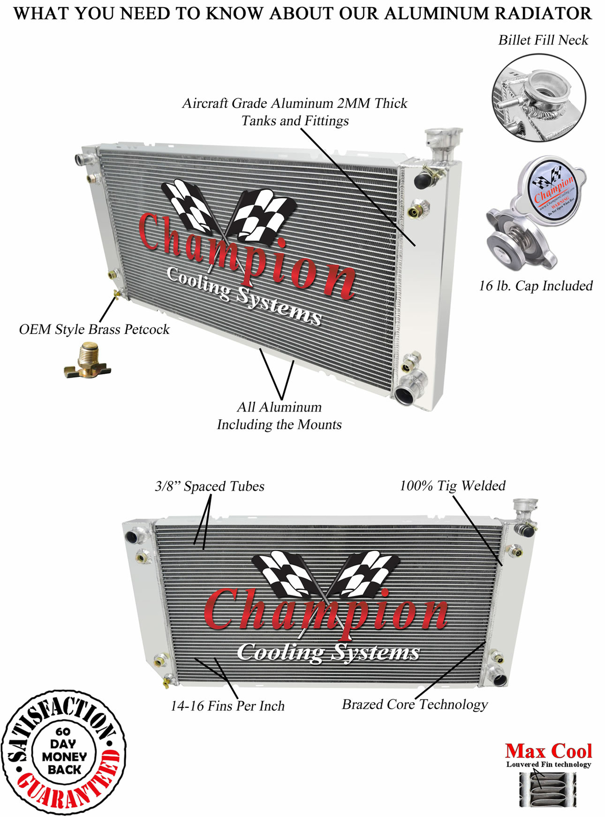 94 95 C/K Series Pickup / 95 - 00 Tahoe Champion 3 Row Aluminum Radiator CC1520