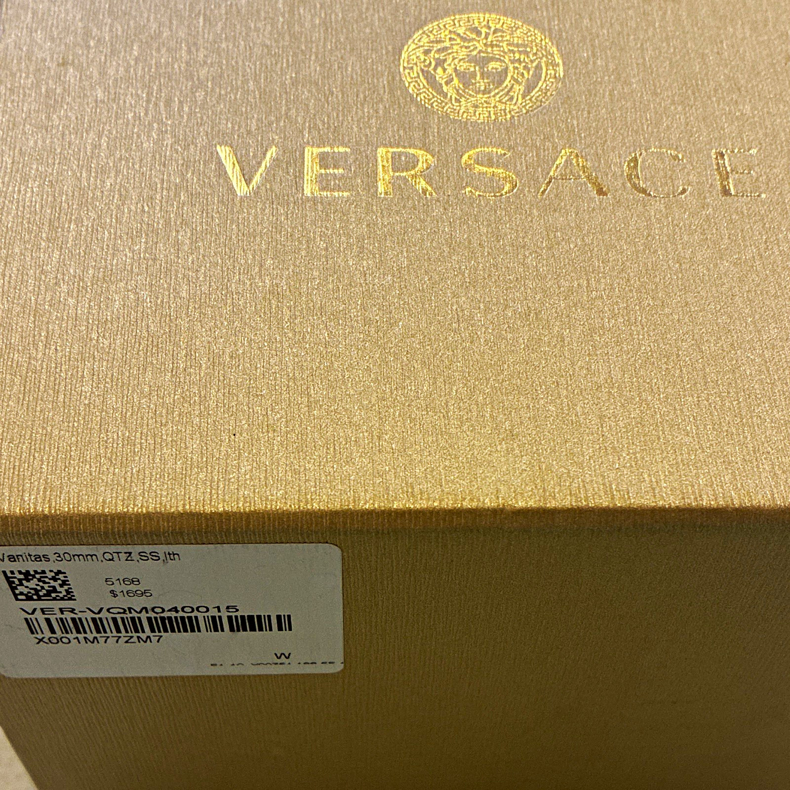 Versace Vanitas 30mm Quartz Gold Dial Case White Leather Strap w/Box Manual