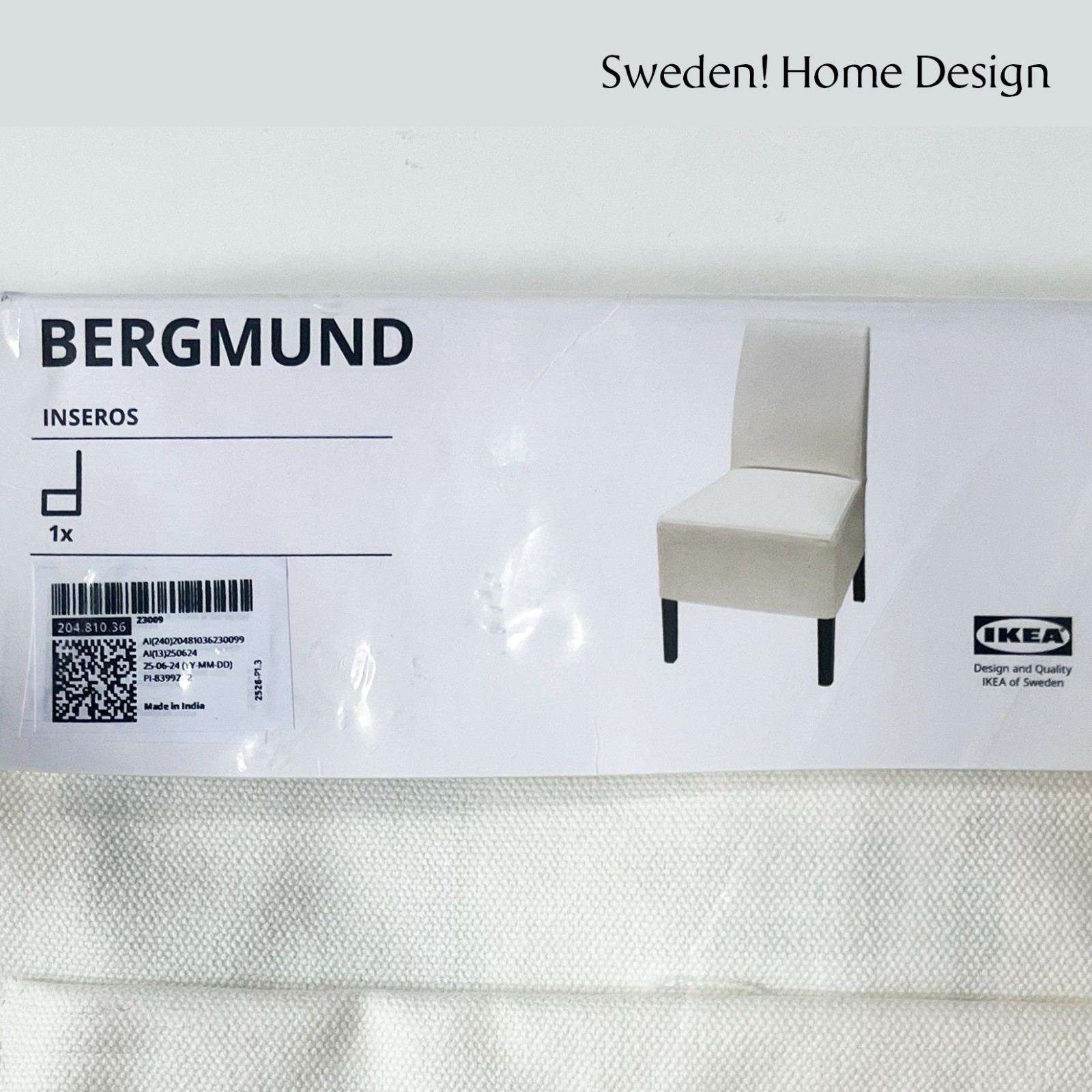 Ikea BERGMUND Chair cover, medium long, Inseros white - NEW - 204.810.36