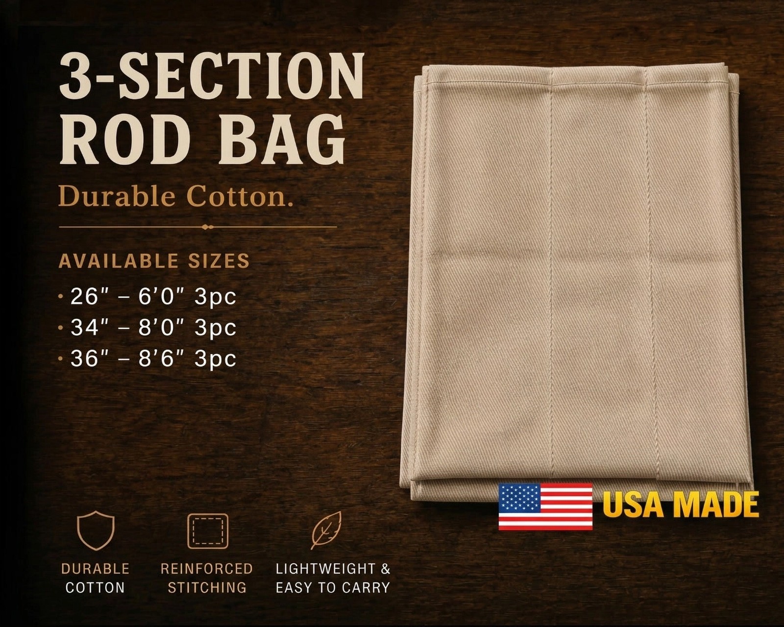 Khaki Cloth Rod Bag – Fits 3pc Fly Rods - Fly Rod Sock - 2 sizes - USA Khaki Cloth Rod Bag – Fits 3pc Fly Rods - Fly Rod Sock - 2 sizes - USA