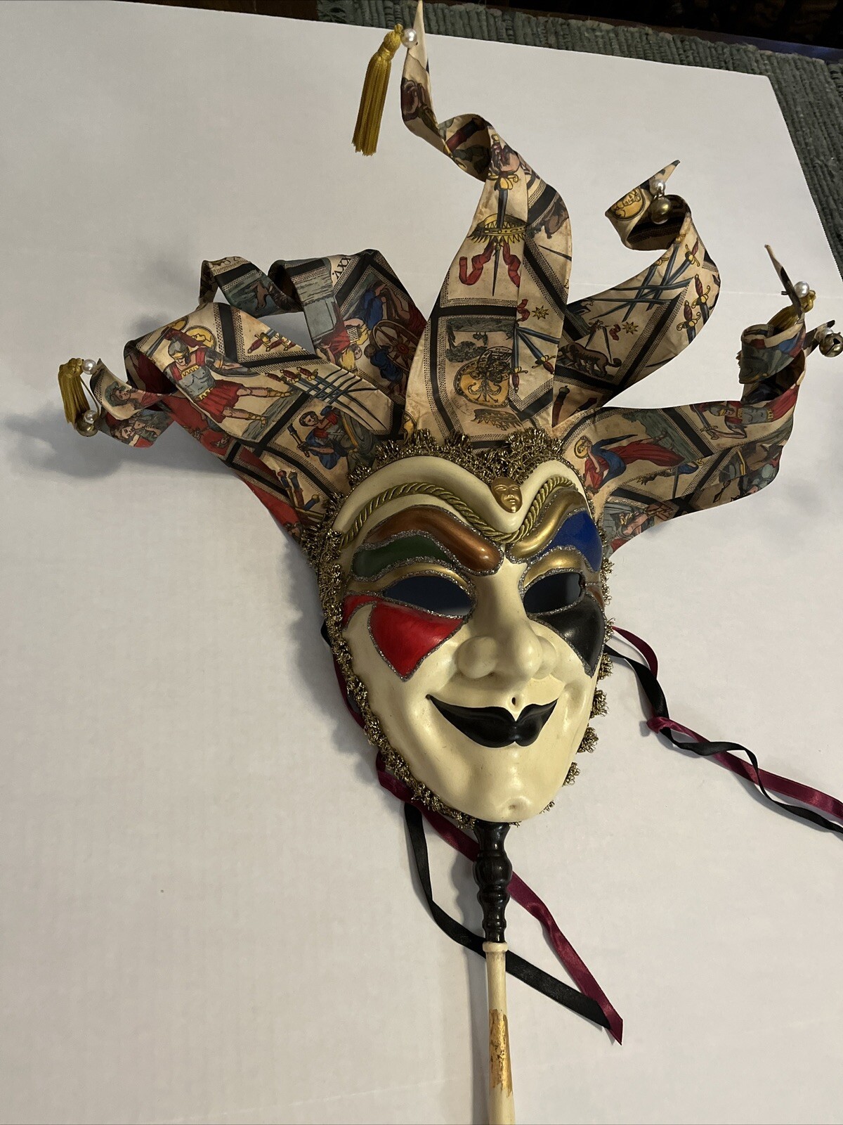 VINTAGE  ITALIAN CARNIVAL MASK MASQUERADE MARDIGRAS MASK ON STICK