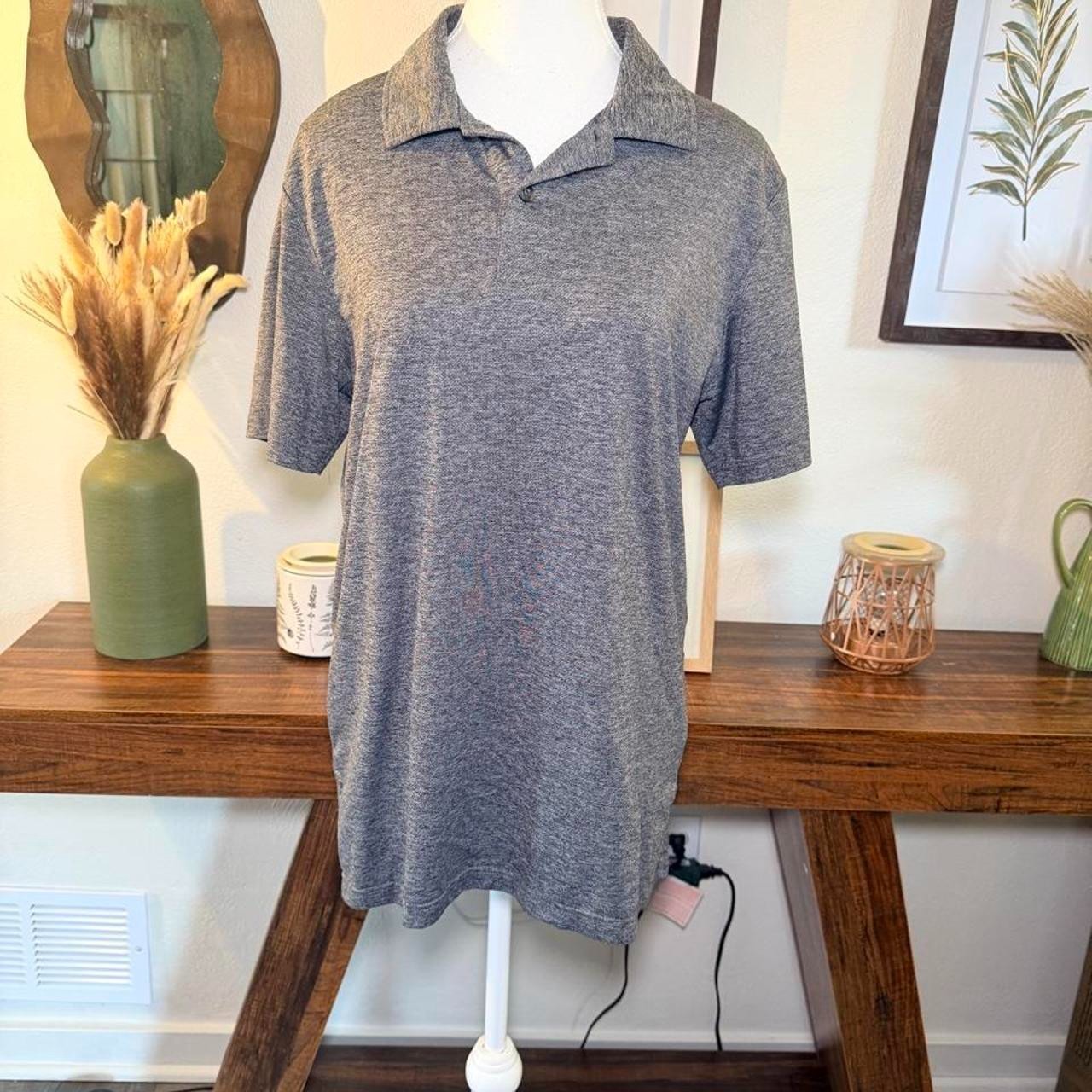 Mens Gray Performance Polo Shirt Stretch Golf Athletic Casual Size M