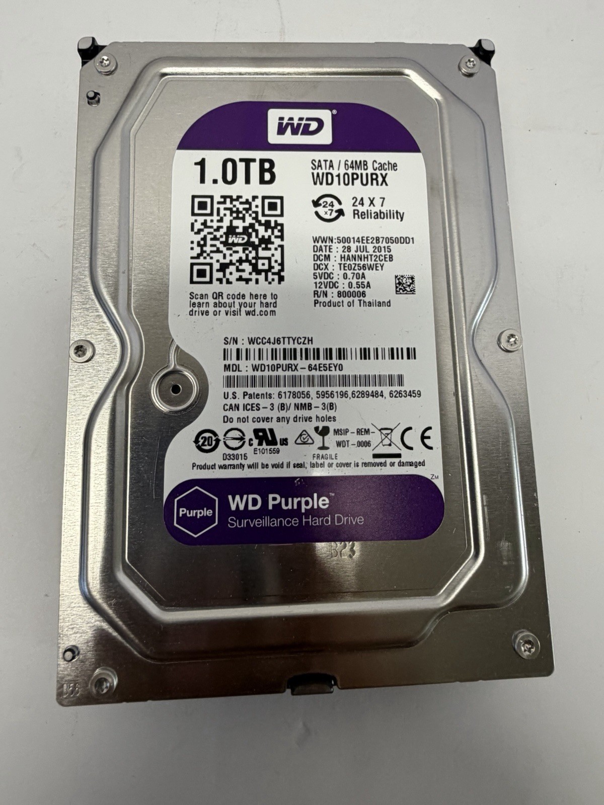 Western Digital Purple 1TB WD10PURX Hard Drive Surveillance w/ 100% Health, QTY Western Digital Purple 1TB WD10PURX Hard Drive Surveillance w/ 100% Health, QTY