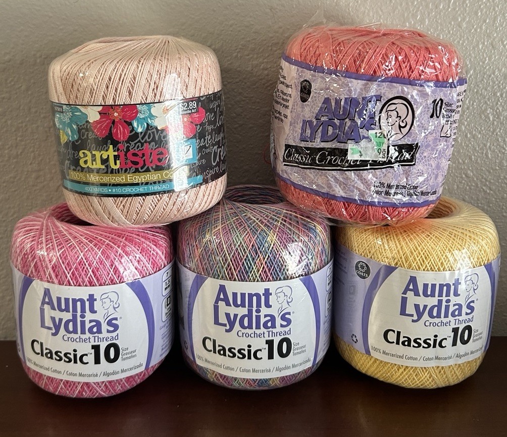 LOT of 5 Aunt Lydia\'s Artiste 100% Mercerized Cotton Crochet Thread READ MORE