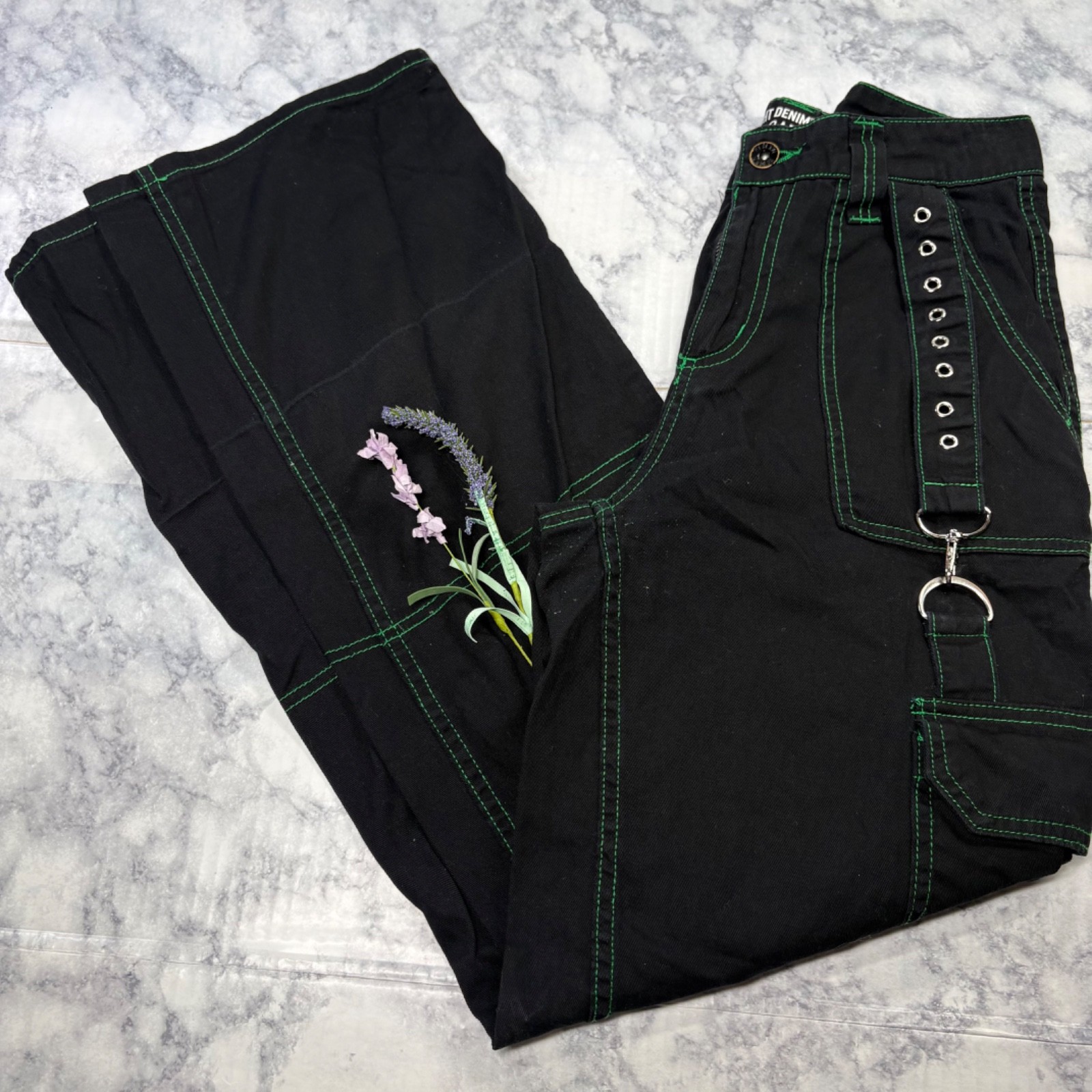 Hot Topic Sz 1 Hi Rise Carpenter Denim Goth Emo Baggy Straight Leg Pants Black
