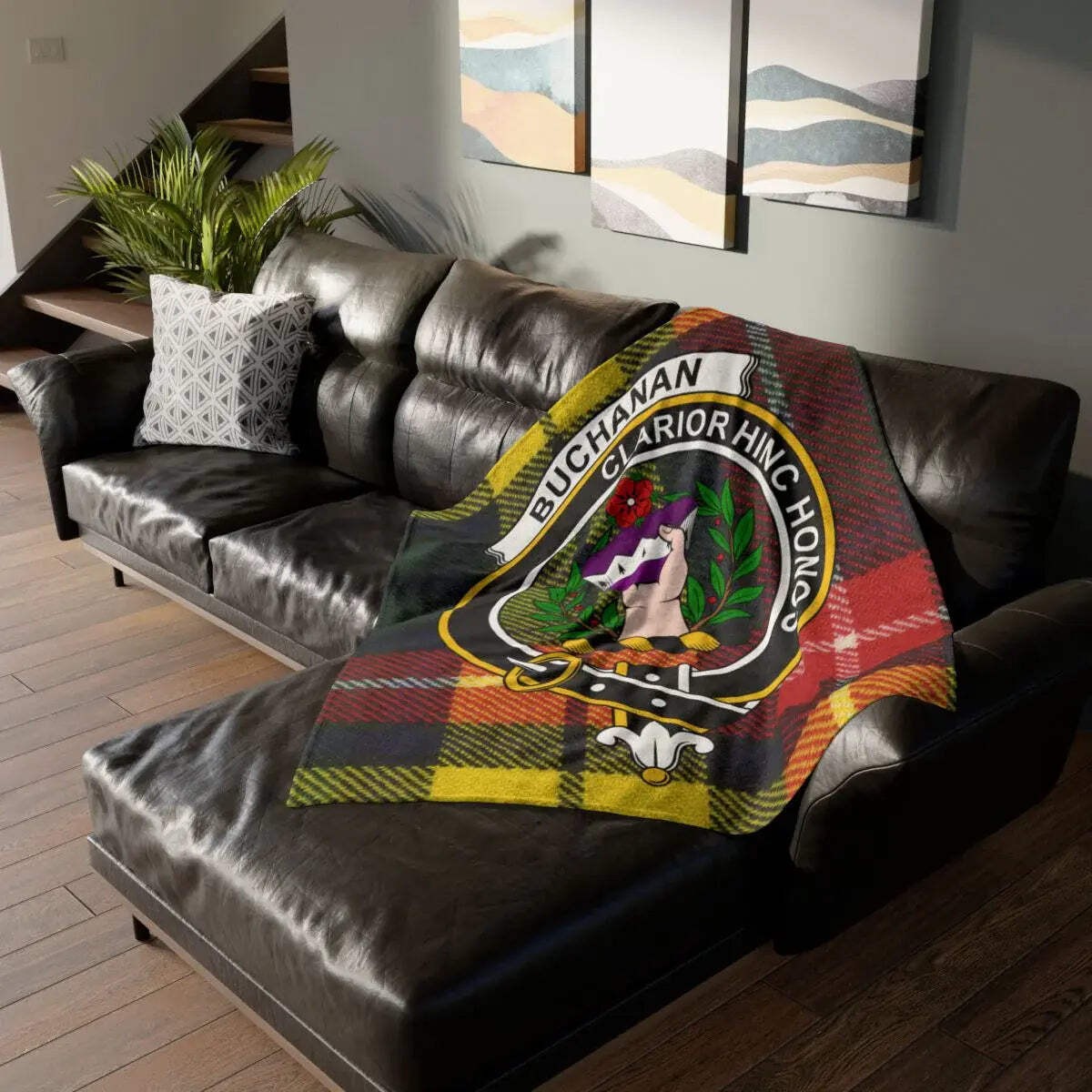 Clan Buchanan Crest Tartan Throw Blanket – 50″ × 60″