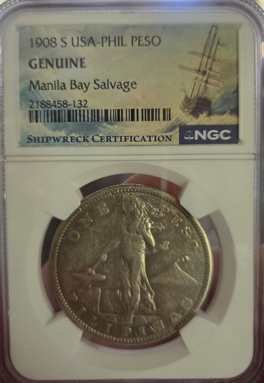 1908-S Philippines Peso NGC Manila Bay Salvage Shipwreck Certification 1908-S Philippines Peso NGC Manila Bay Salvage Shipwreck Certification