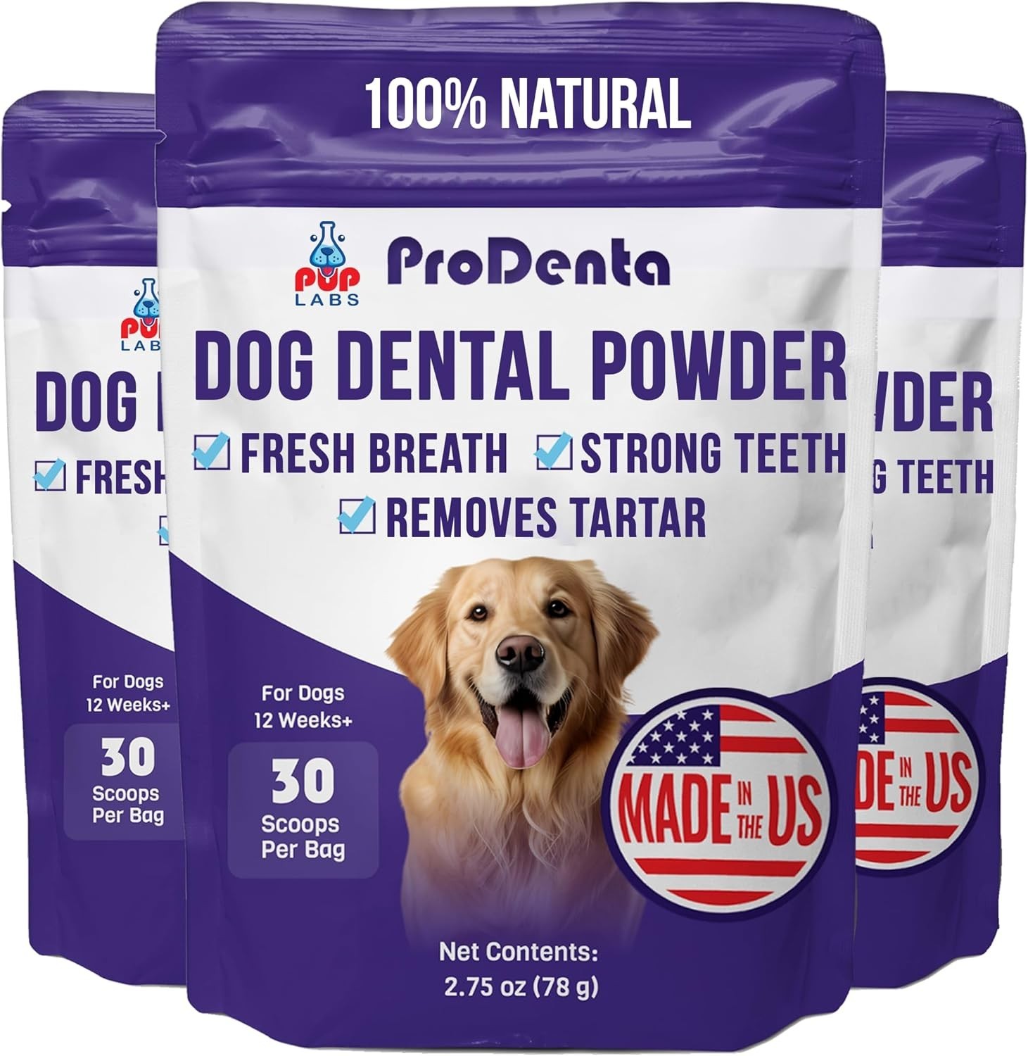 Pup Labs ProDenta Dog Dental Powder – 2.75 oz , 3-Pack  (90 Scoops) Exp 12/2027