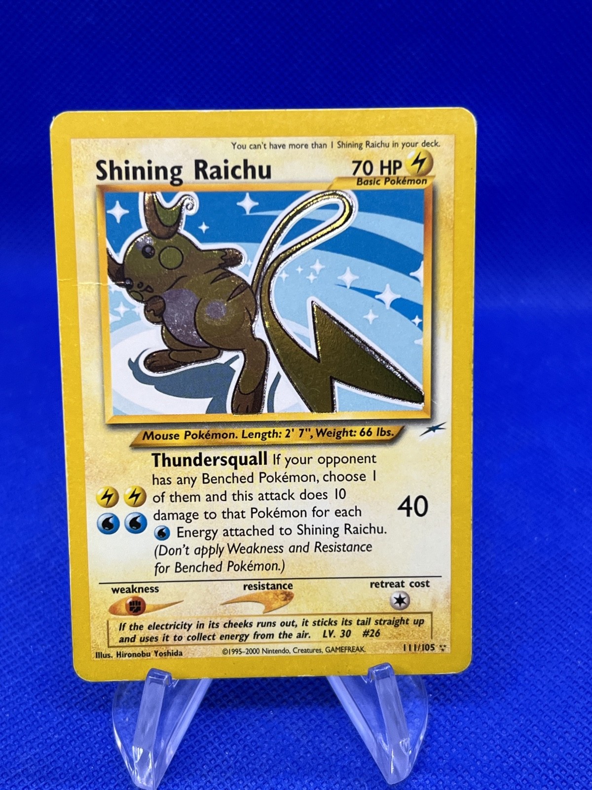 VTG 2000 Pokemon Neo Destiny Shining Raichu 111/105 Secret Rare DMG/CREASED VTG 2000 Pokemon Neo Destiny Shining Raichu 111/105 Secret Rare DMG/CREASED