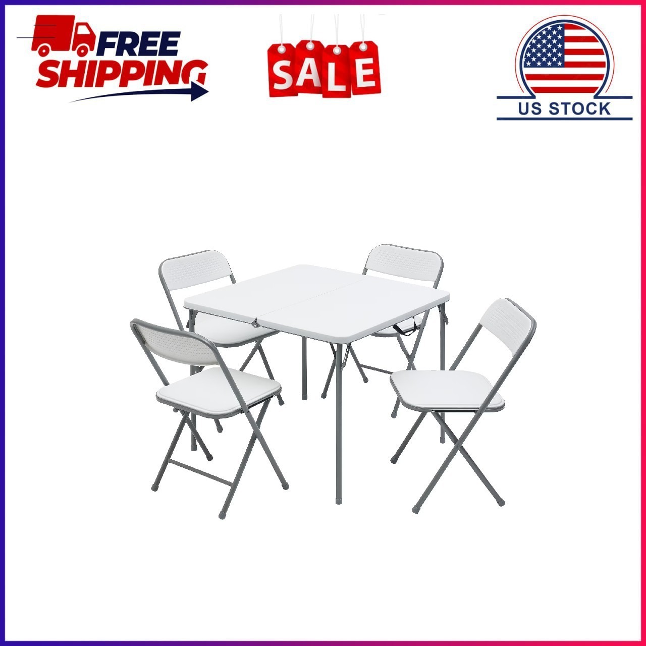 Mainstays 5 Piece Resin Card Folding Table and Four Folding Chairs Set, White Mainstays 5 Piece Resin Card Folding Table and Four Folding Chairs Set, White