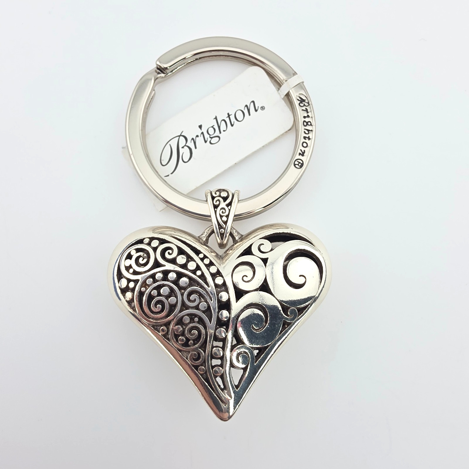 New w Tags BRIGHTON \'Love Affair\' Heart Keyring Key Chain Key Fob Silver Plate