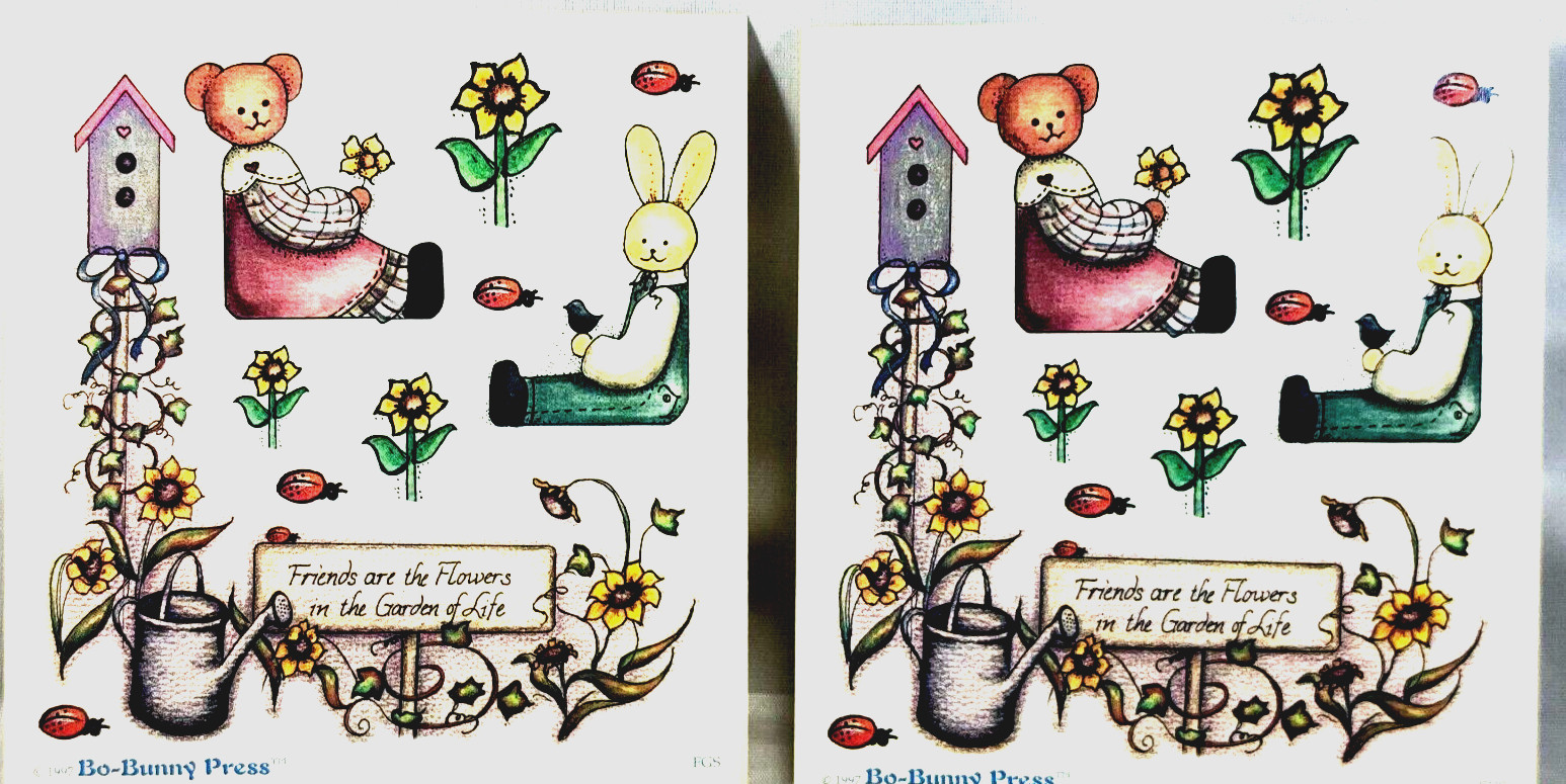 Bo Bunny Friendship Garden Stickers 1997 Vintage Bear Rabbit 2 Sheets NEW