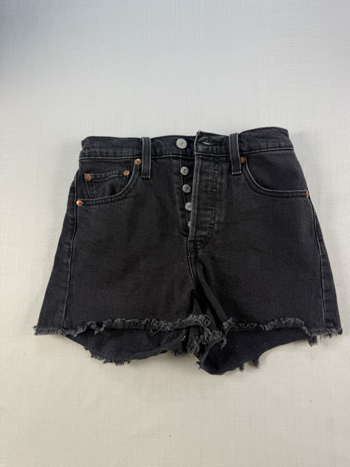 Levi’s Premium Ribcage Shorts Women’s 25 Black High Rise Button Fly Raw Hem