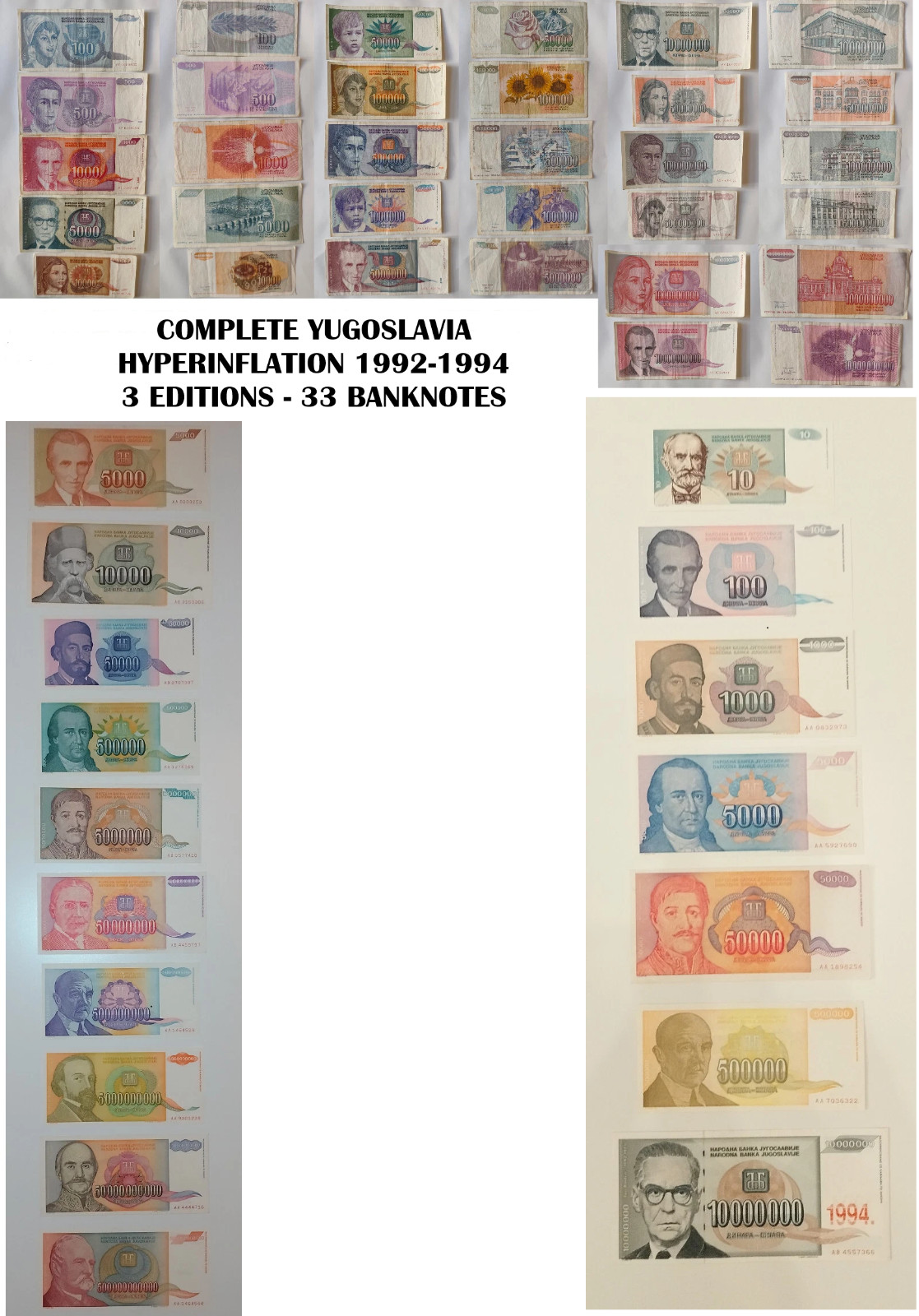 Yugoslavia Hyperinflation 1992-94 – Complete 33 Banknotes