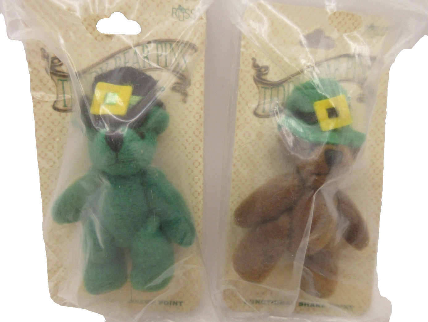 NOS Vtg Russ Teddy Bear Pin Fully Jointed Green Leprechaun Hat 19058 Lot of 2 NOS Vtg Russ Teddy Bear Pin Fully Jointed Green Leprechaun Hat 19058 Lot of 2