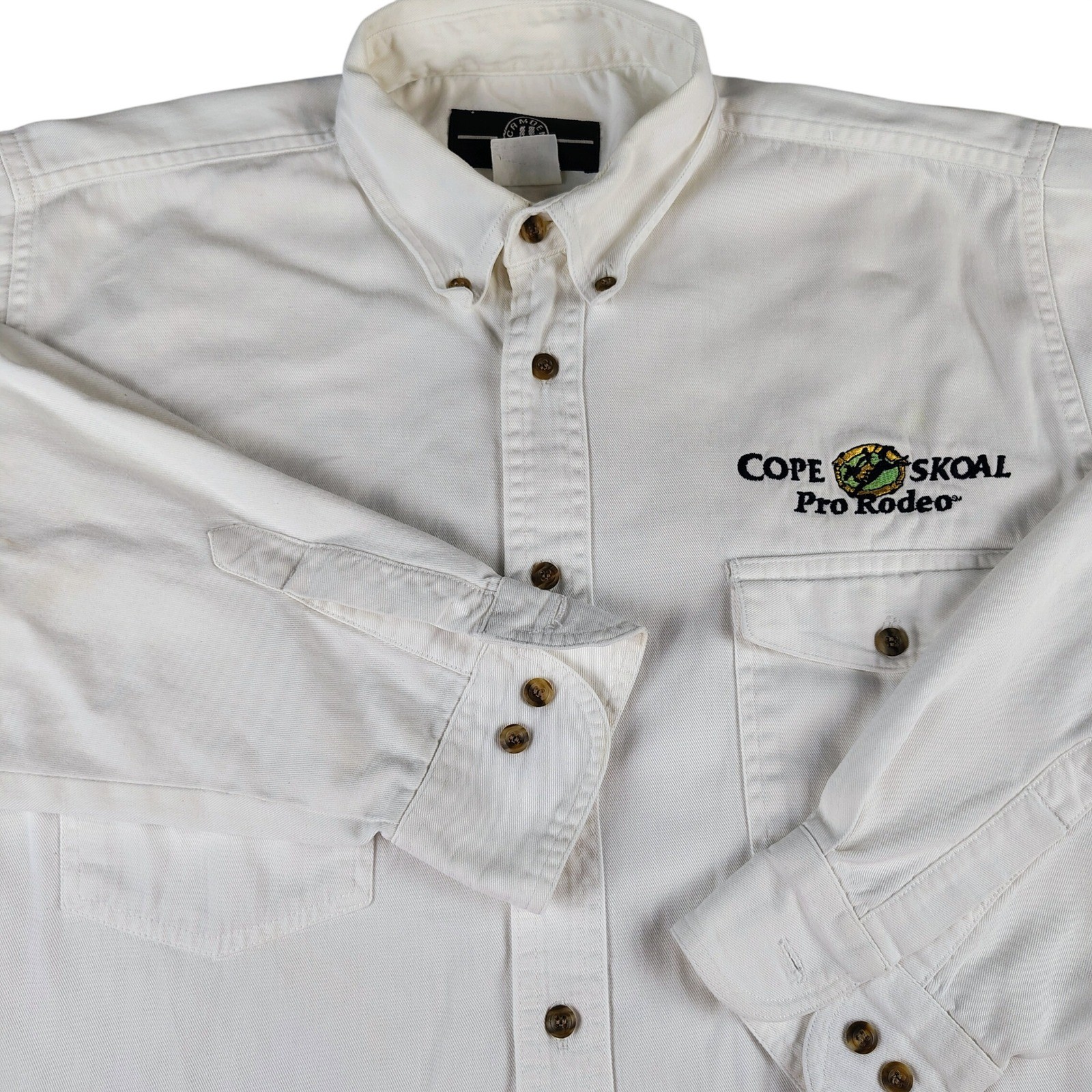 Mens L Cope Skoal Pro Rodeo Button Down Shirt White Cotton Twill Western Rodeo