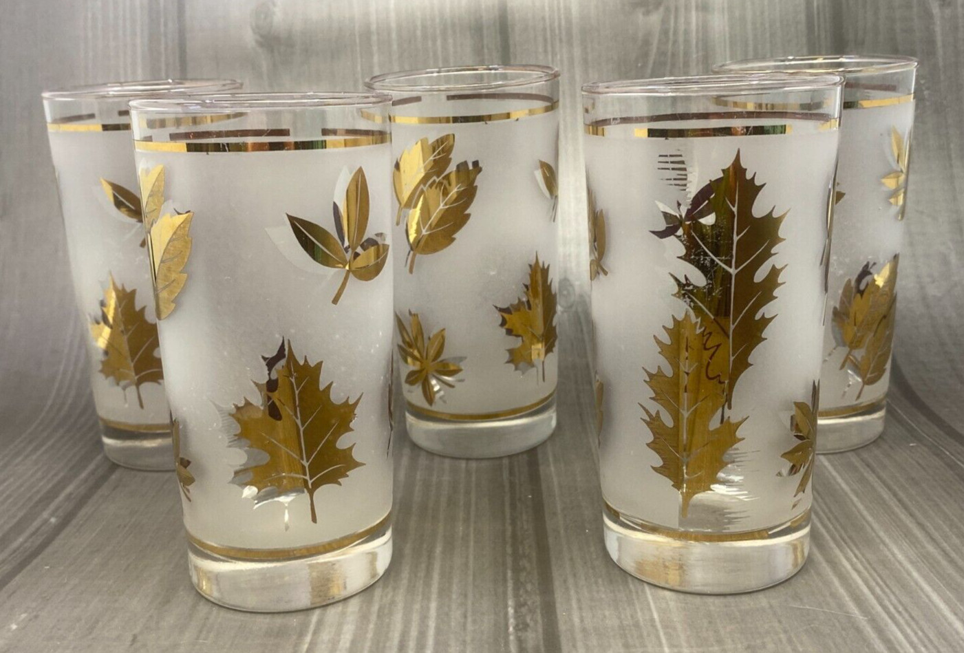 Set of 5 Vintage Golden Foliage Flat Tumblers by Libbey Glass 12 oz 1953-1978 Set of 5 Vintage Golden Foliage Flat Tumblers by Libbey Glass 12 oz 1953-1978