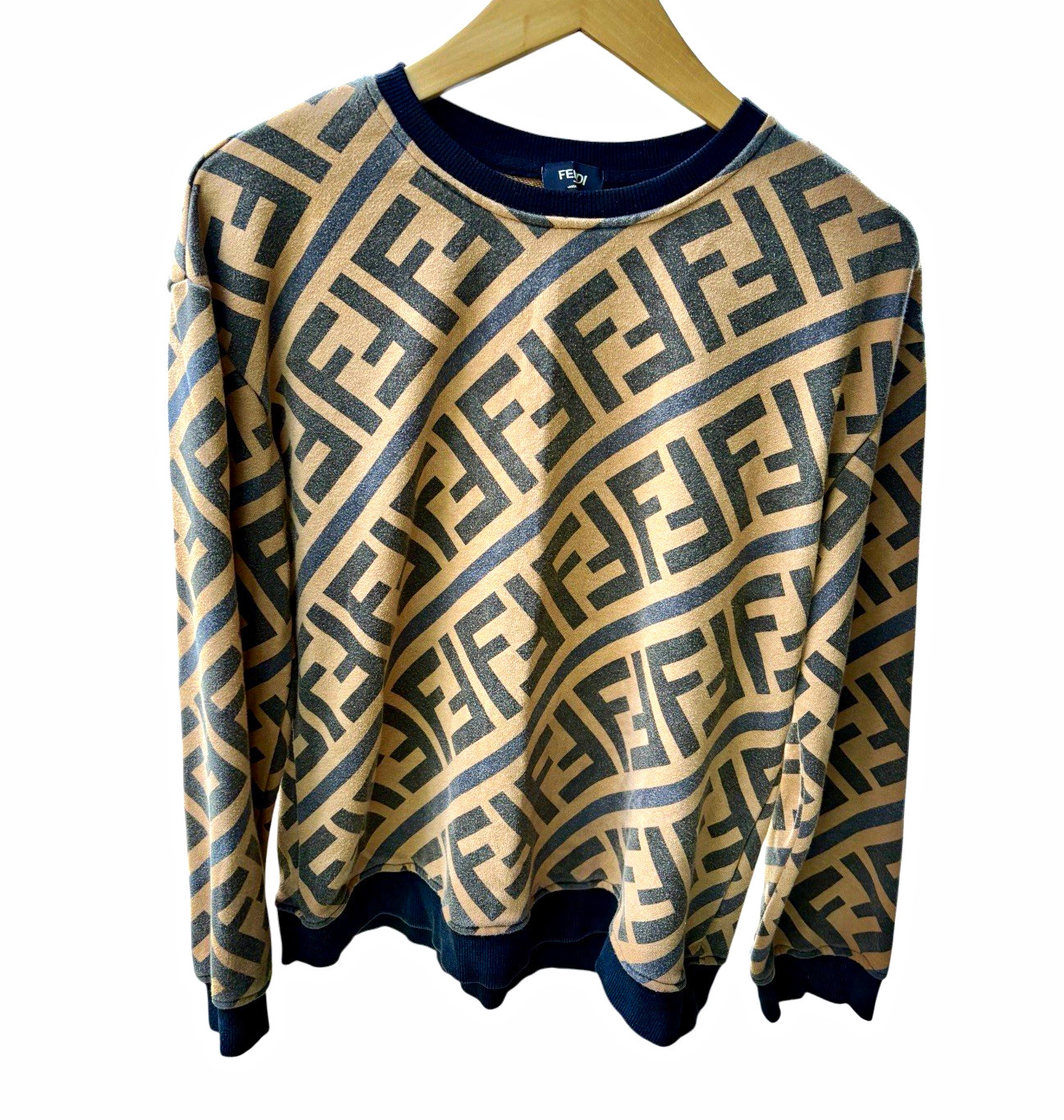 Fendi FF Zucca Monogram Crewneck Sweatshirt – Size Medium- Cotton/Silk Fendi FF Zucca Monogram Crewneck Sweatshirt – Size Medium- Cotton/Silk