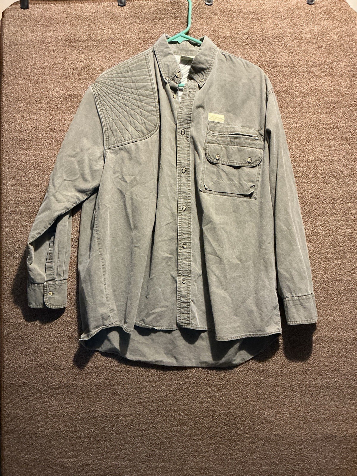 Tag Safari Long Sleeve Shirt L Olive Green Quilted Shoulder Patch READ VINTAGE Tag Safari Long Sleeve Shirt L Olive Green Quilted Shoulder Patch READ VINTAGE