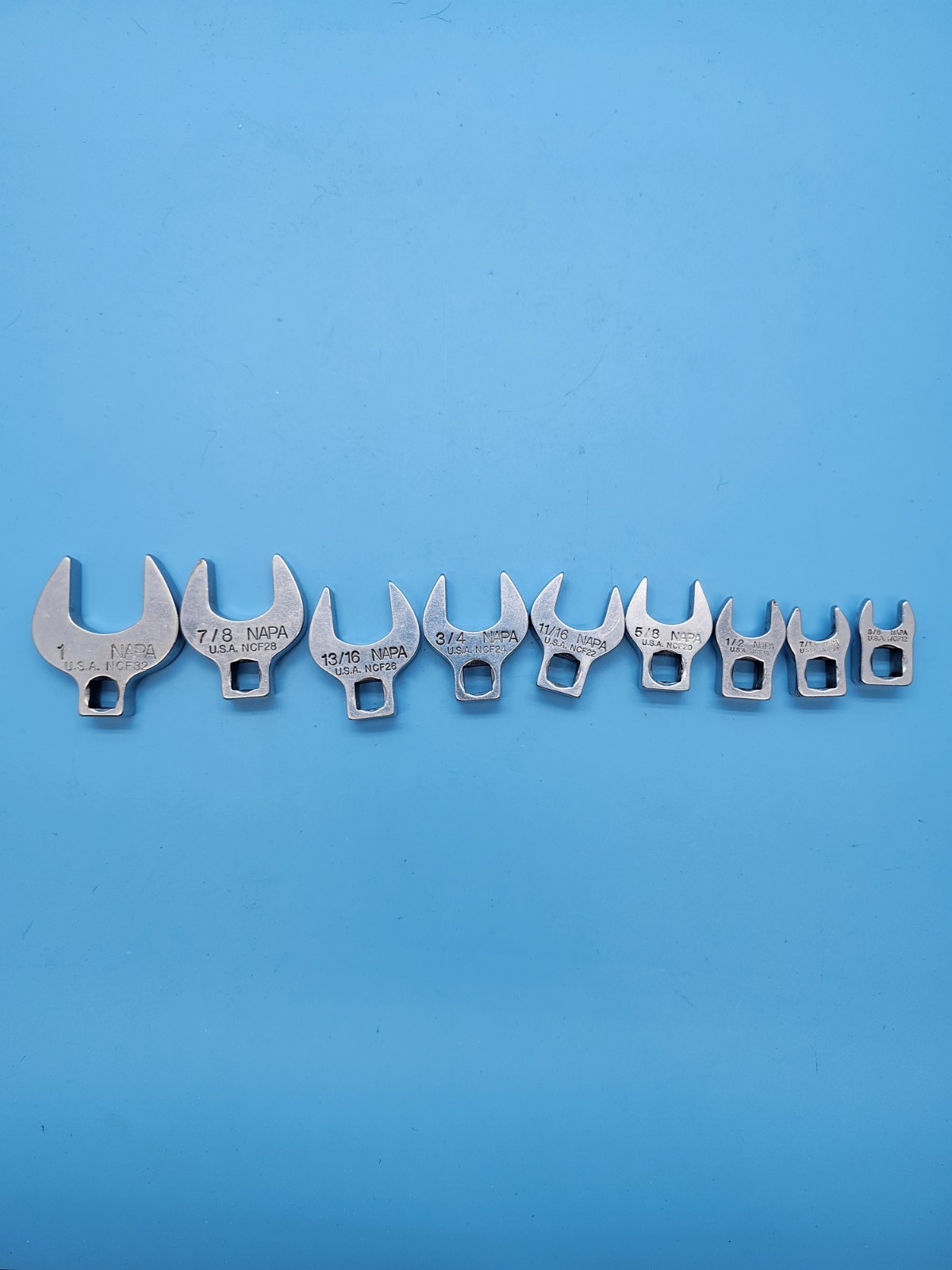 Vintage NAPA USA Crowfoot Wrench Set SAE 9pc Open End Crow Foot Mechanics Tools