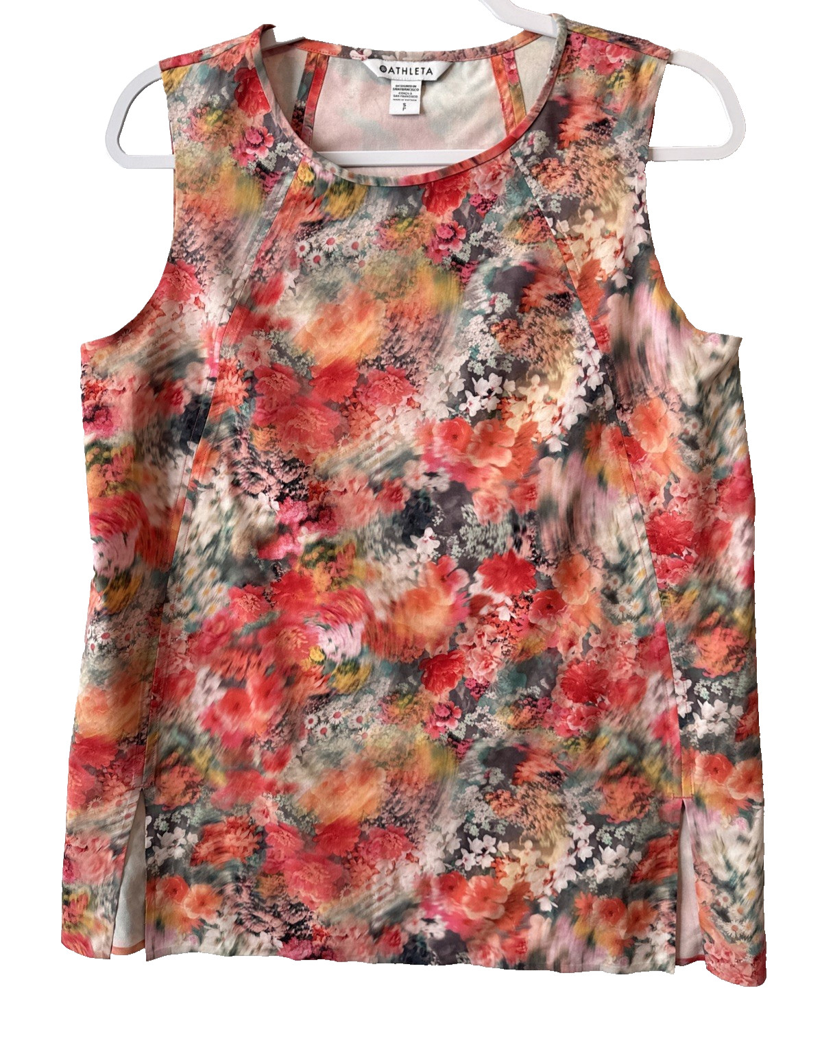 Athleta Zephyr Renewed Bloom Spring Pink Floral Tunic Tank Top S Watercolor Art Athleta Zephyr Renewed Bloom Spring Pink Floral Tunic Tank Top S Watercolor Art