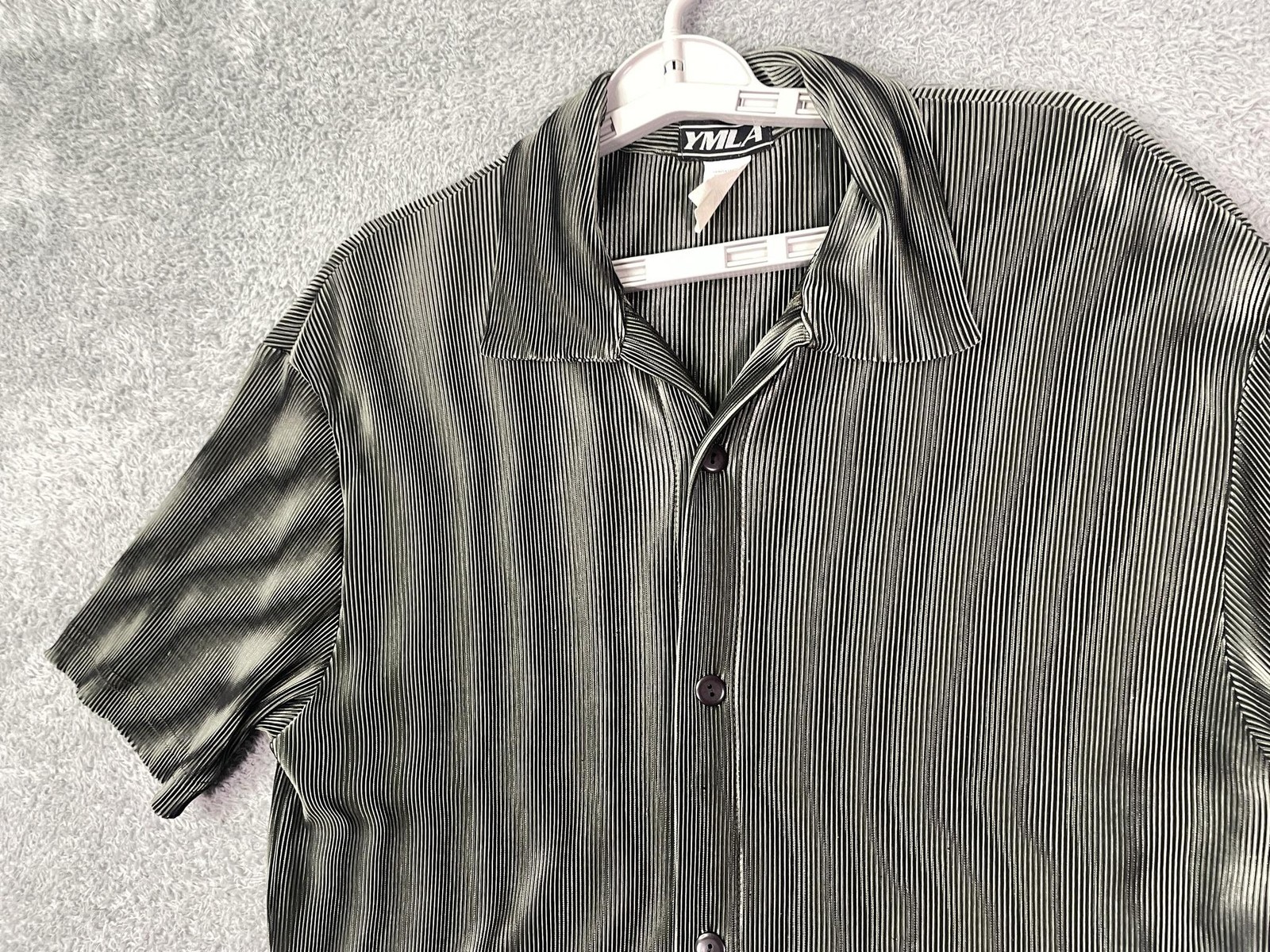 VTG YMLA Shirt Mens Medium Green Ribbed SS Disco Party Sheer Club Raver USA Rare
